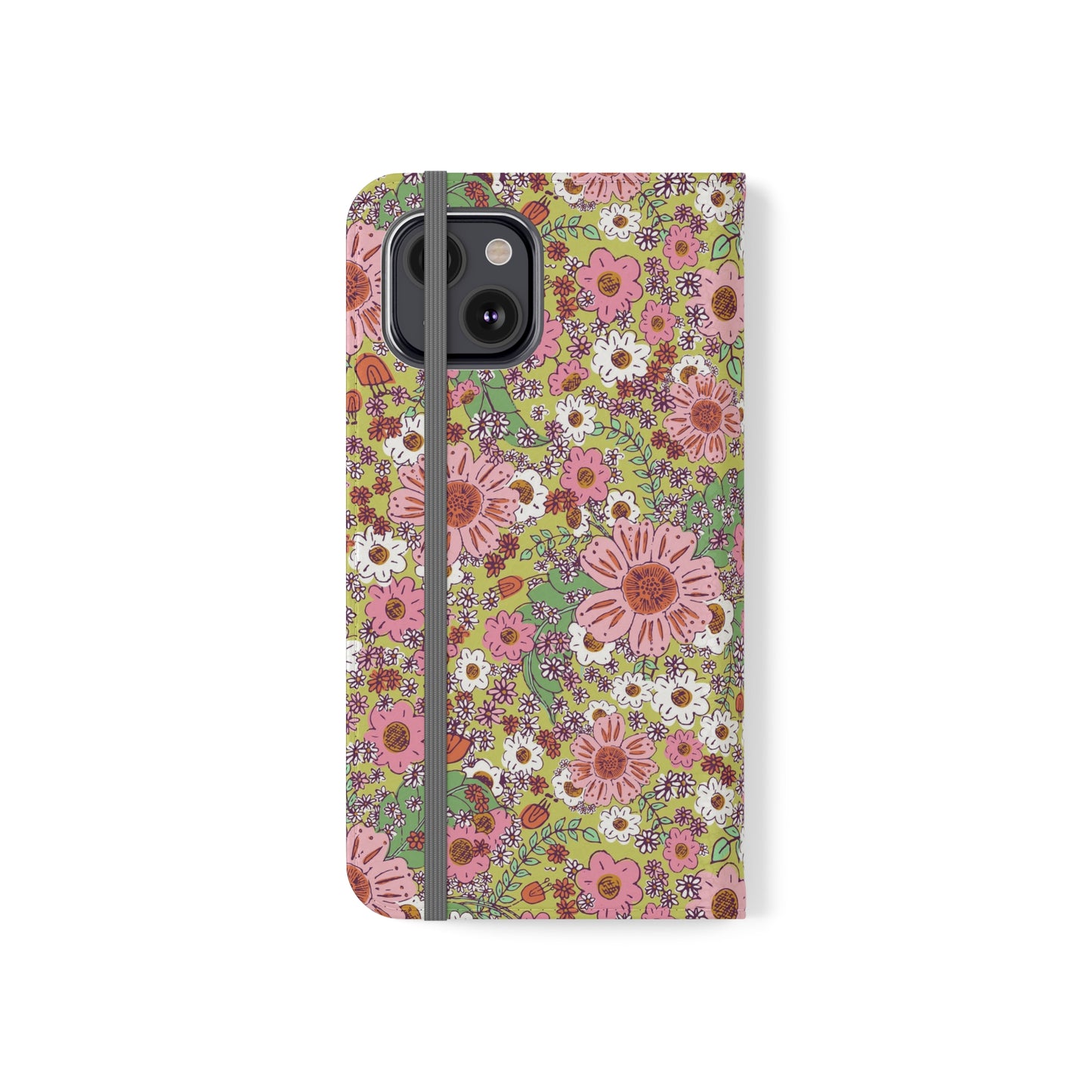 Cheerful Watercolor Flowers on Bright Green Flip Cases for iPhone