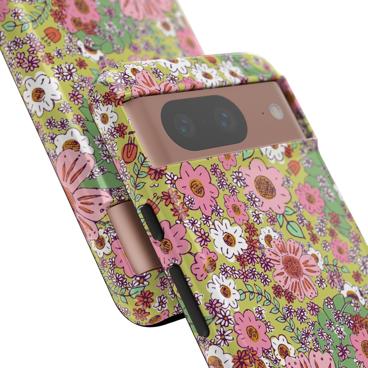 Cheerful Watercolor Flowers in Bright Green Tough Cases for Google Pixel