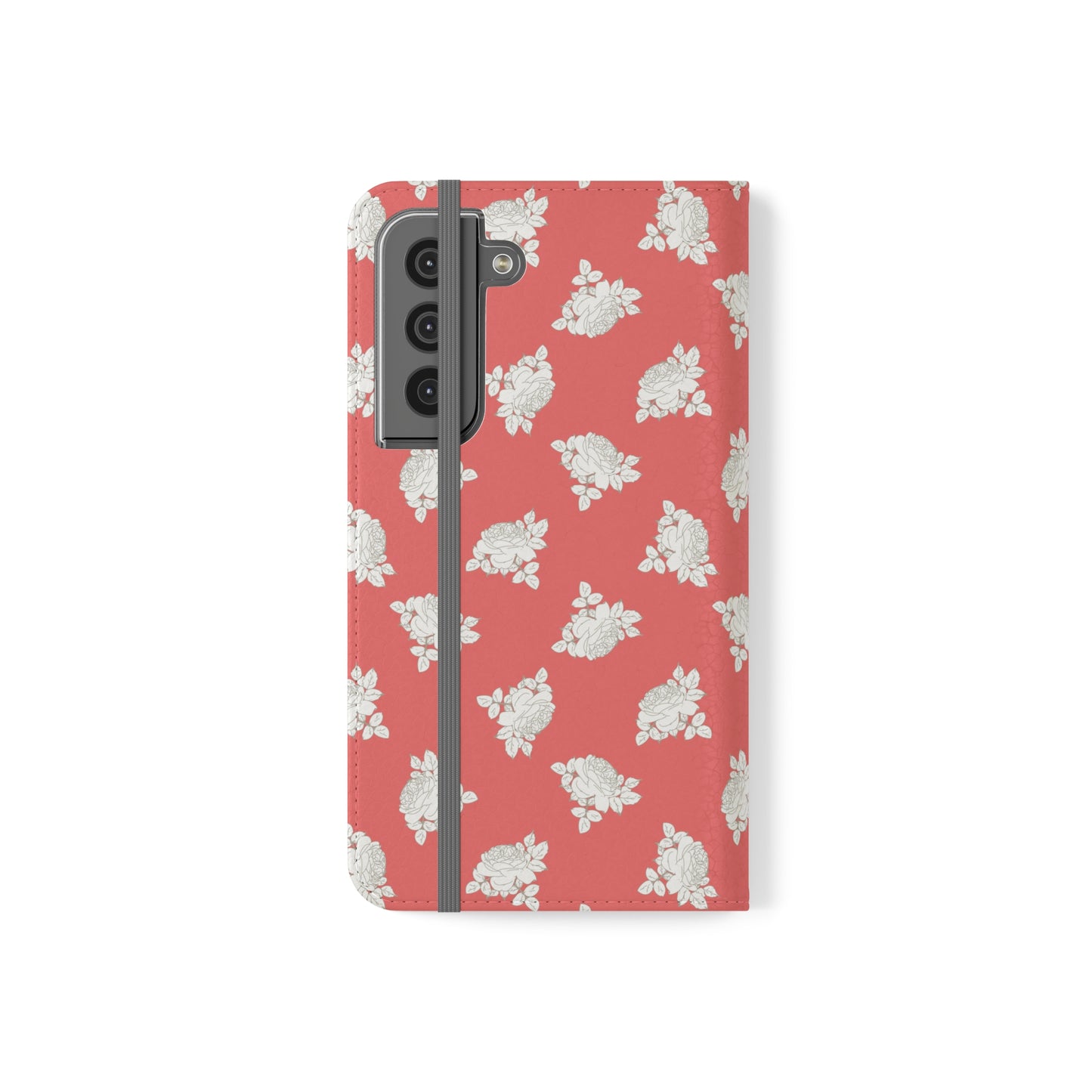 Cream Roses on Bright Coral Flip Cases for Samsung