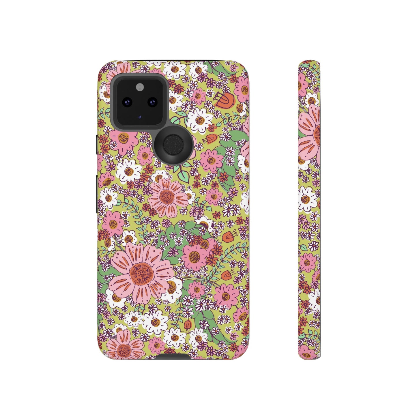 Cheerful Watercolor Flowers in Bright Green Tough Cases for Google Pixel