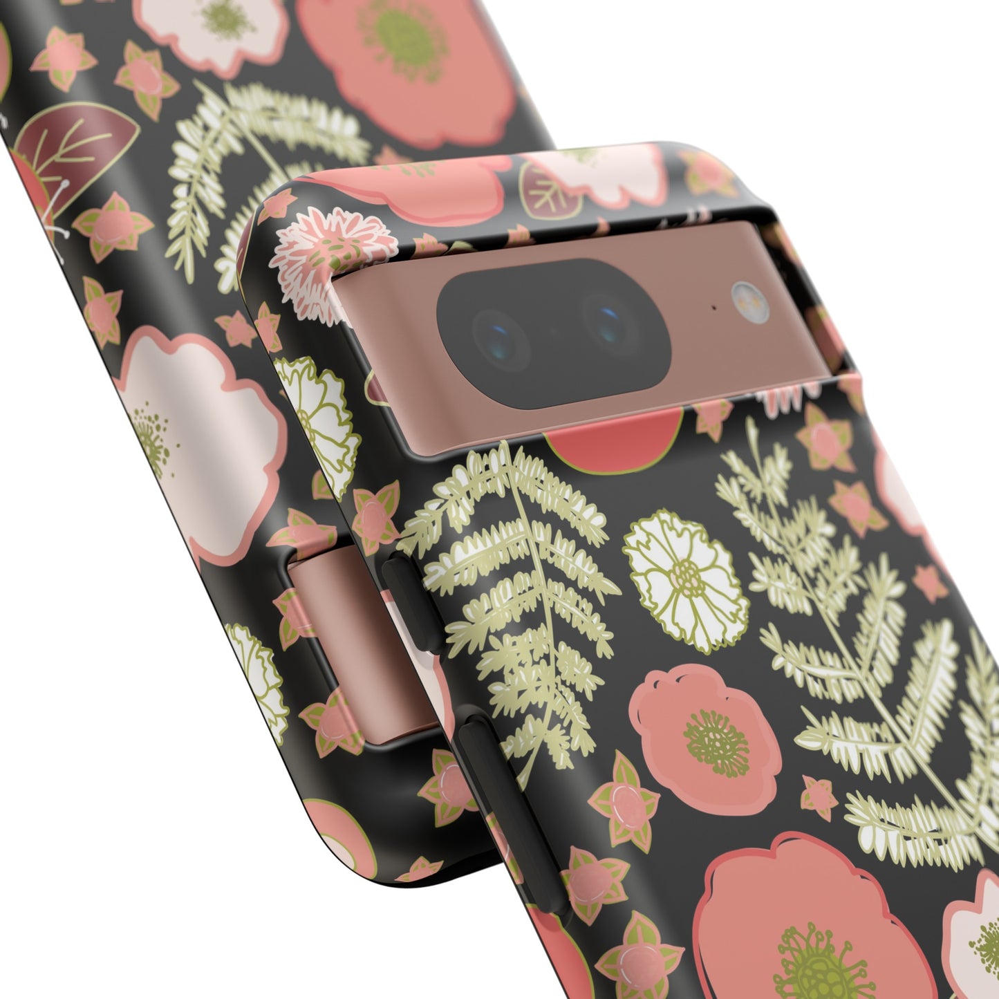 Coral Flowers on Black Tough Cases for Google Pixel