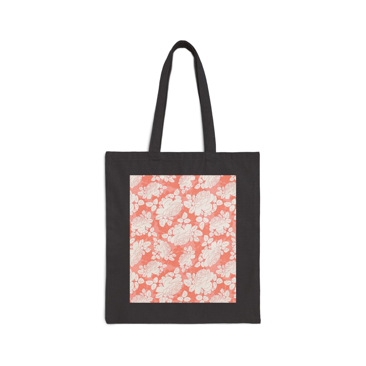 Peach and Cream Roses Cotton Canvas Tote Bag