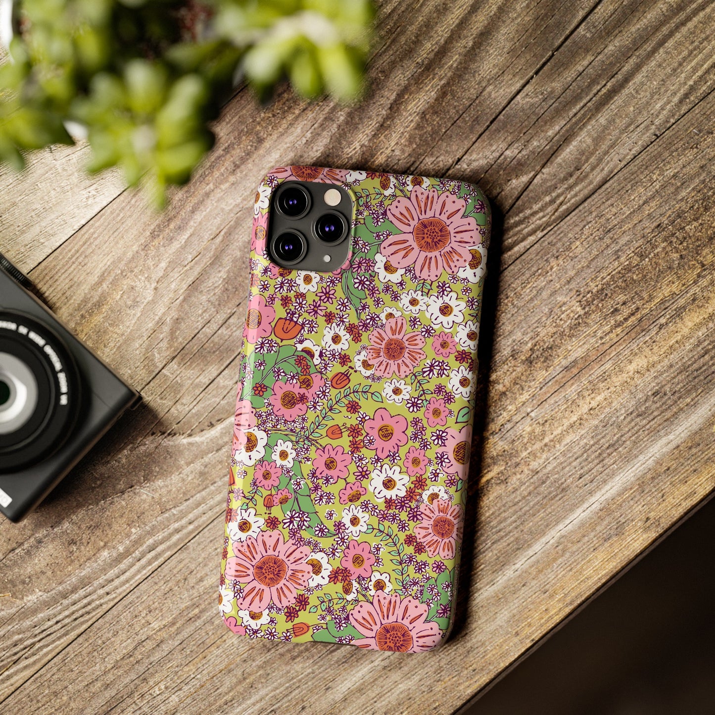 Cheerful Watercolor Flowers on Bright Green Slim Phone Cases