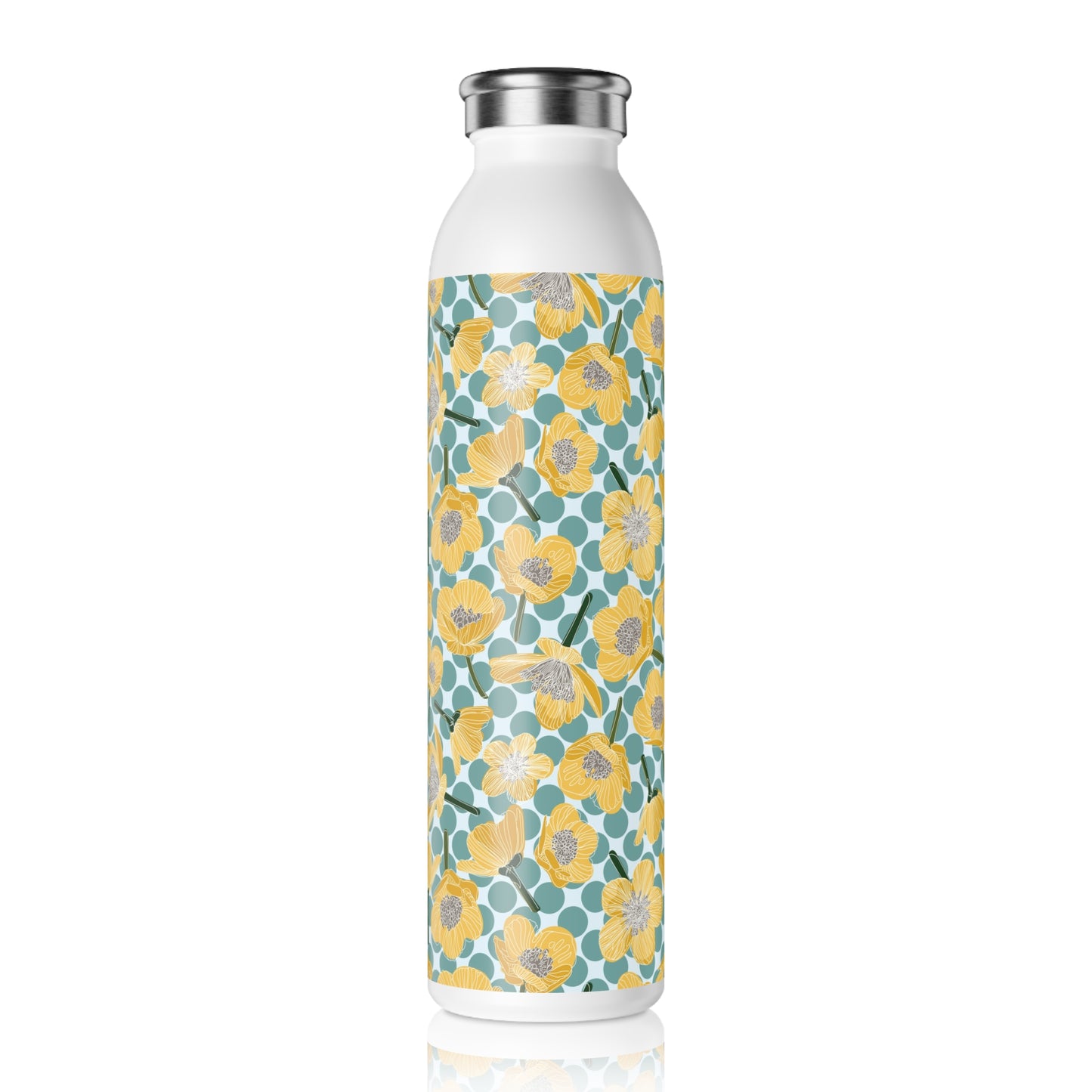 Buttercups and Polka Dots Slim Water Bottle