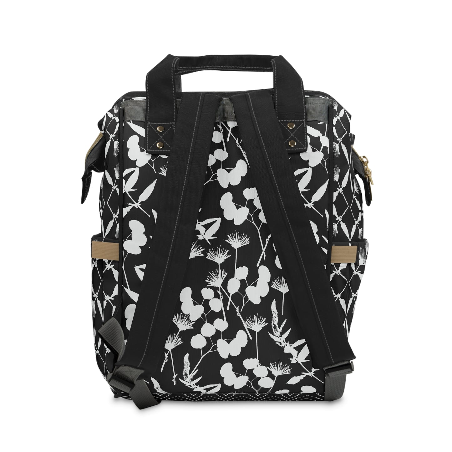 Black and White Floral Multifunctional Diaper Backpack