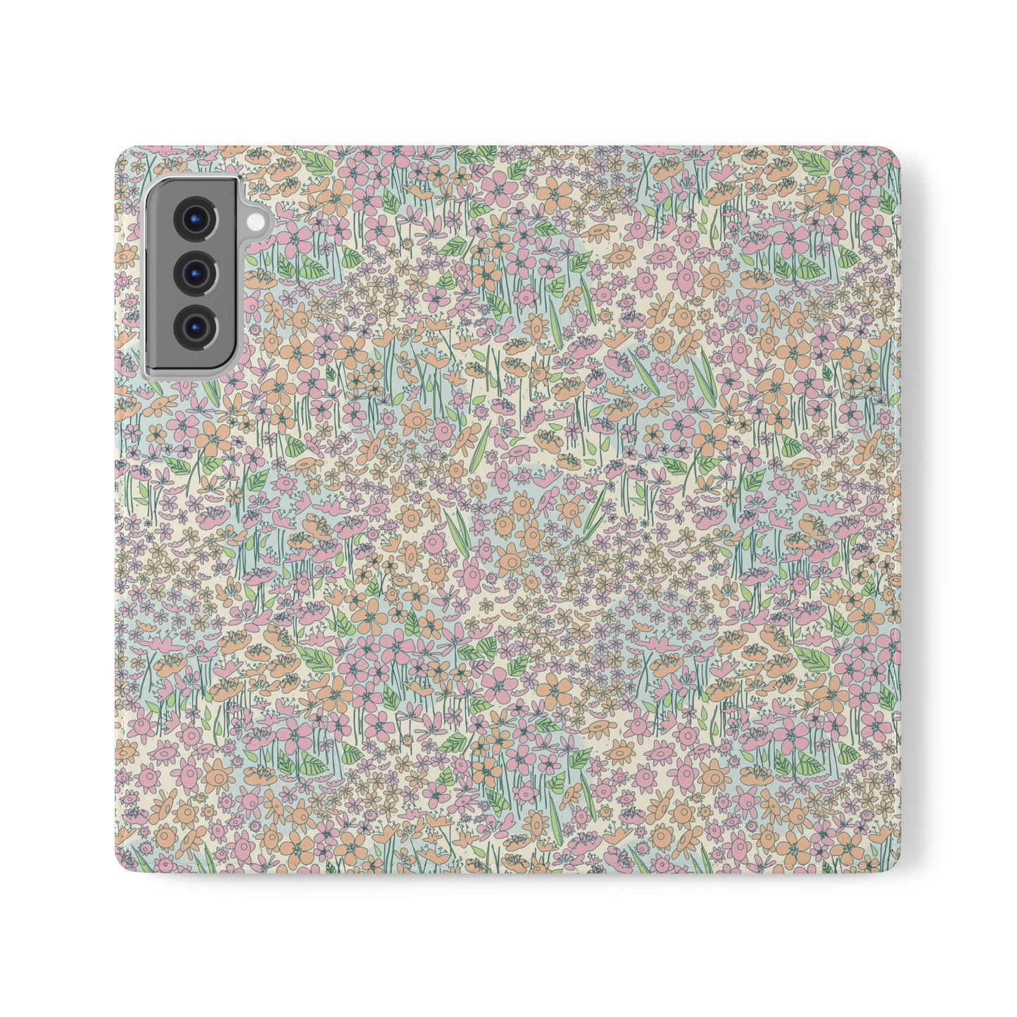 Orange and Pink Flowers on Blue Dot Flip Cases for Samsung