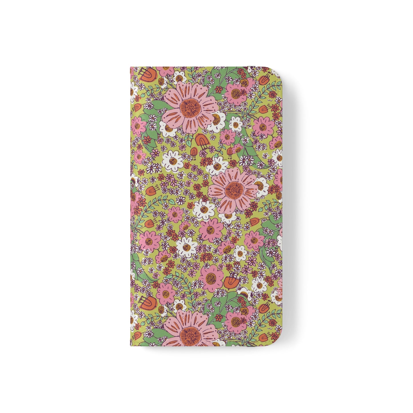 Cheerful Watercolor Flowers on Bright Green Flip Cases for iPhone