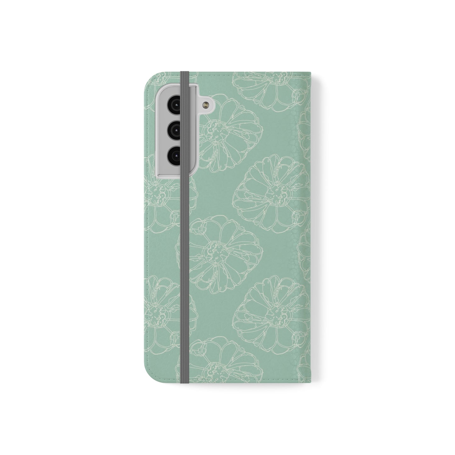 Cream Flower Outline on Aqua Flip Cases for Samsung