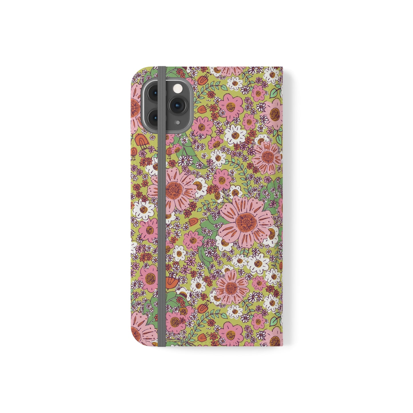 Cheerful Watercolor Flowers on Bright Green Flip Cases for iPhone