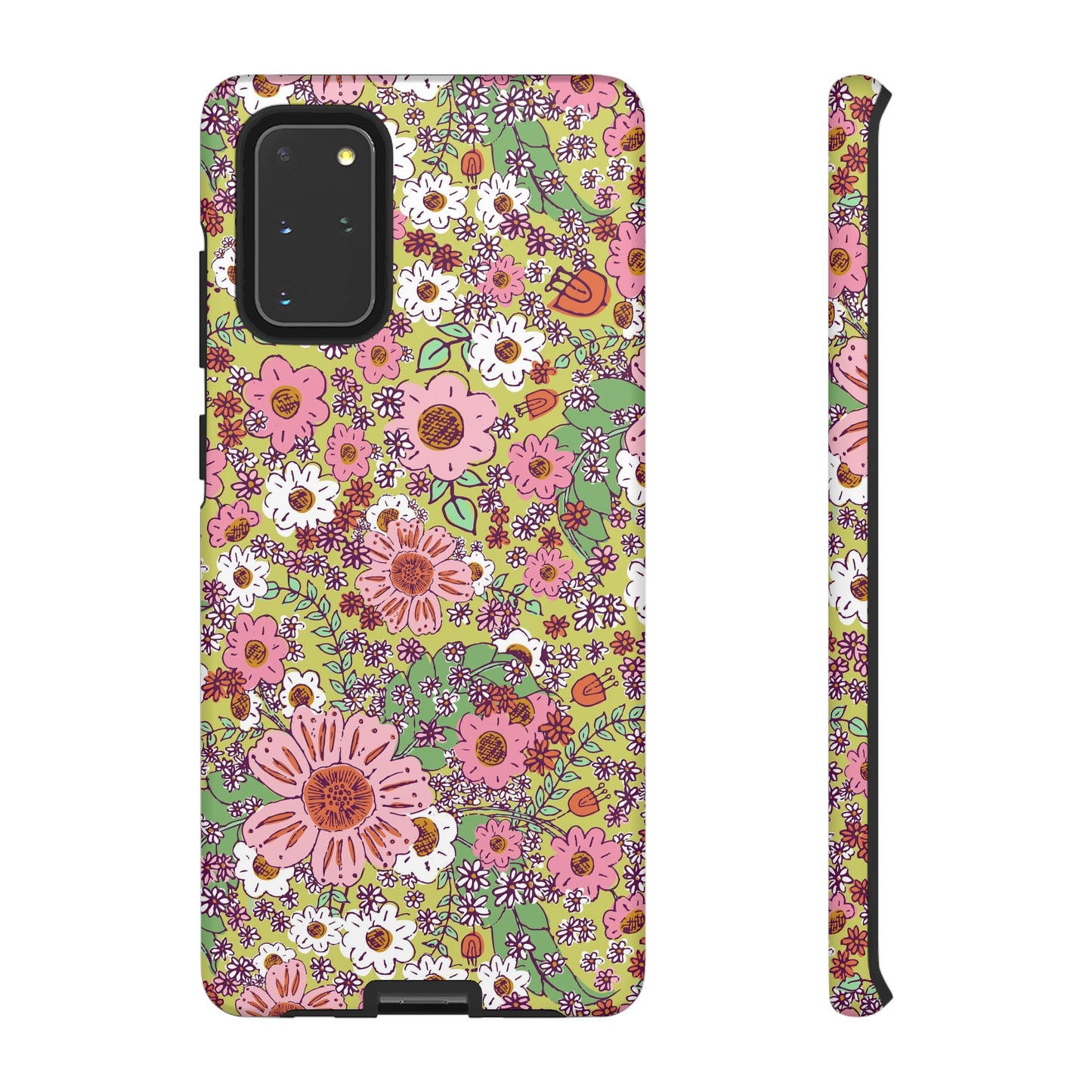 Cheerful Watercolor Flowers on Bright Green Tough Cases for Google Pixel