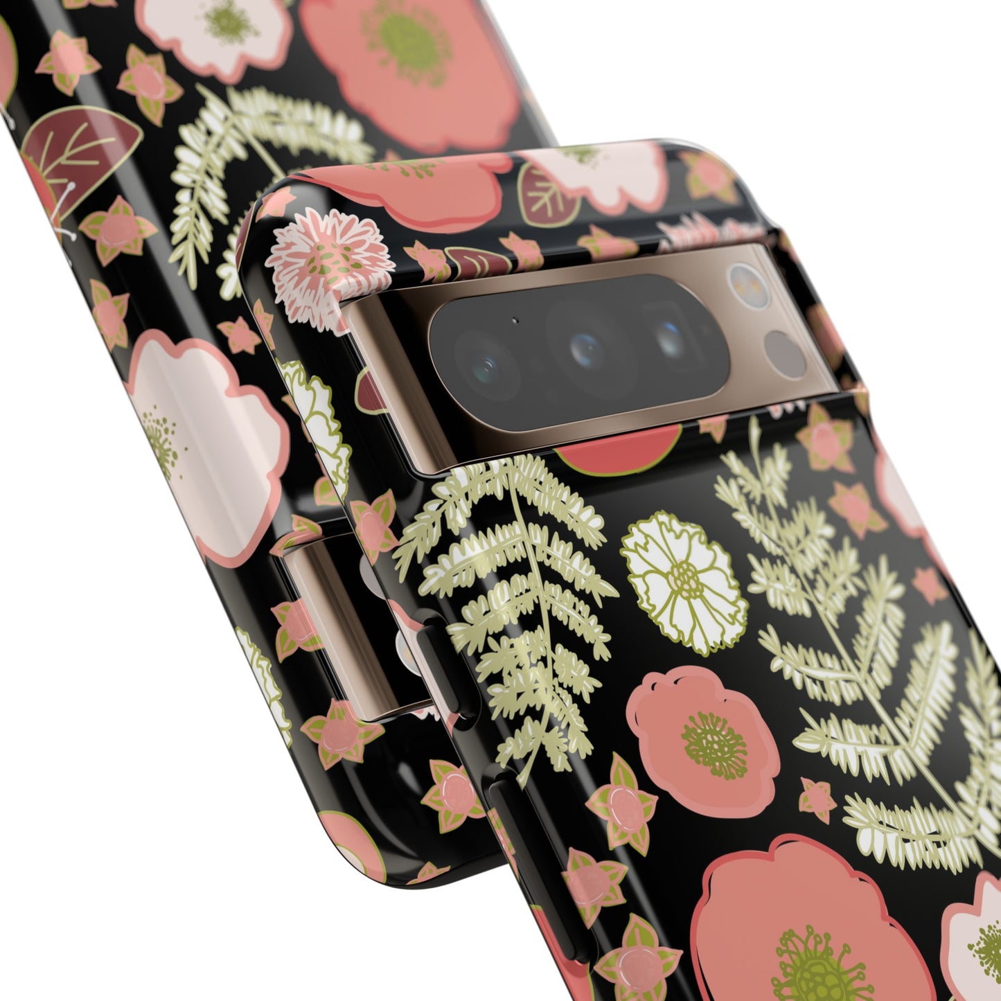 Coral Flowers on Black Tough Cases for Google Pixel