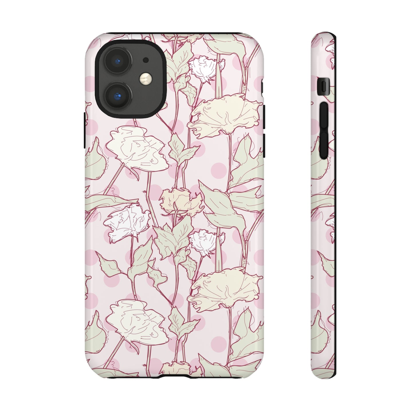 Roses and Dots in Pink Tough Cases for iPhone