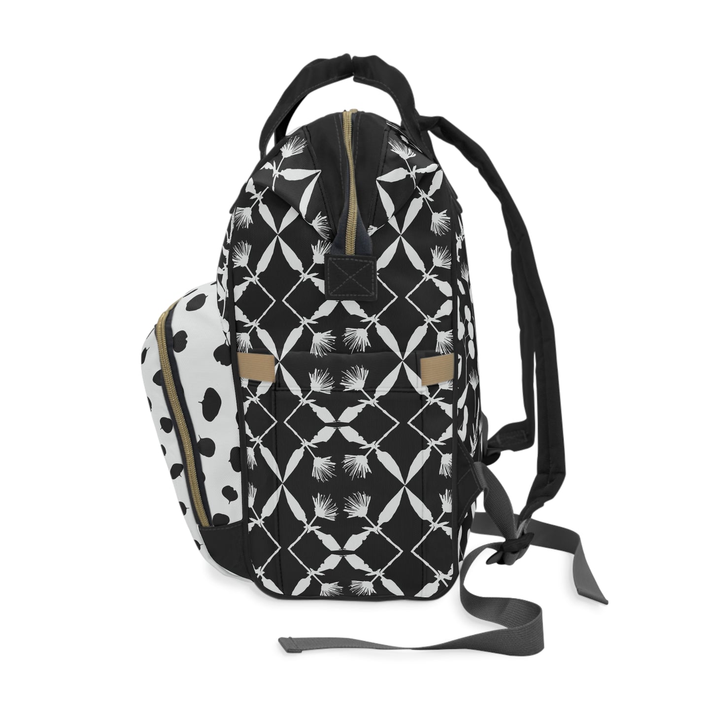 Black and White Floral Multifunctional Diaper Backpack