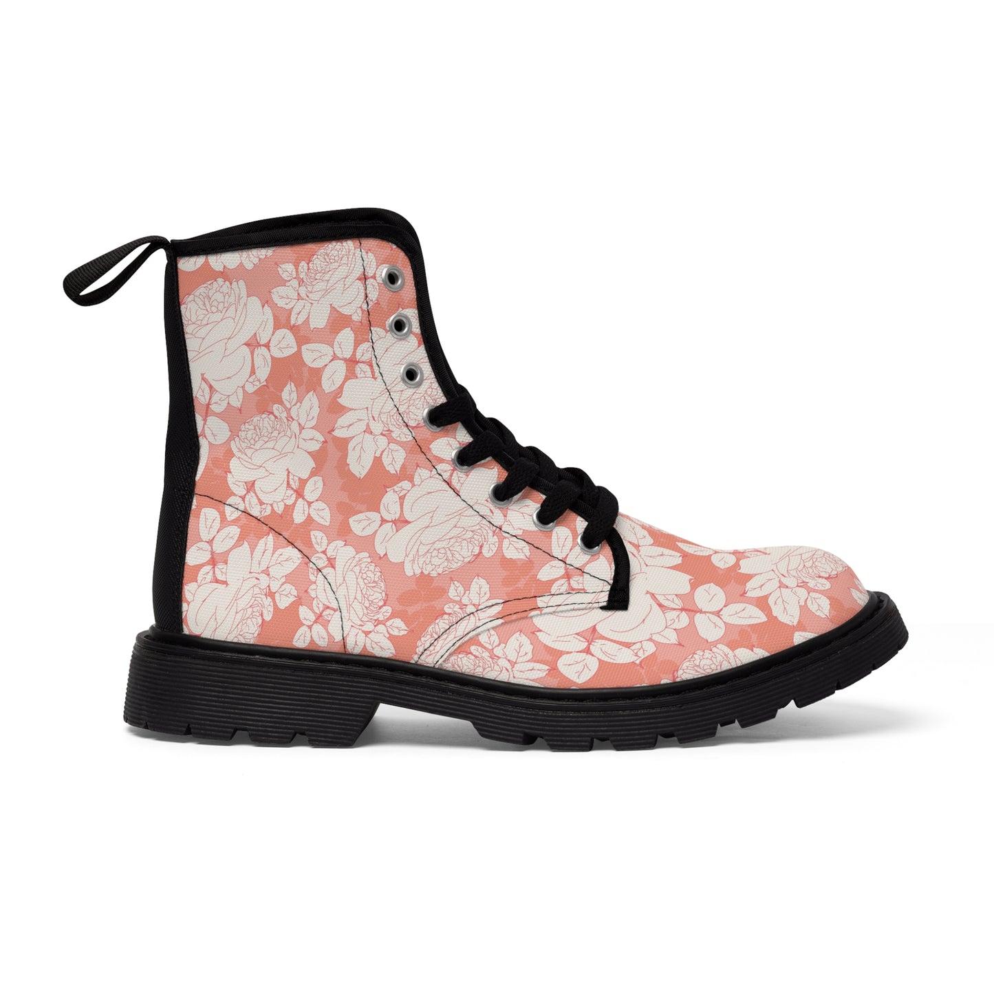 Peach and Cream Roses Women's Canvas Boots