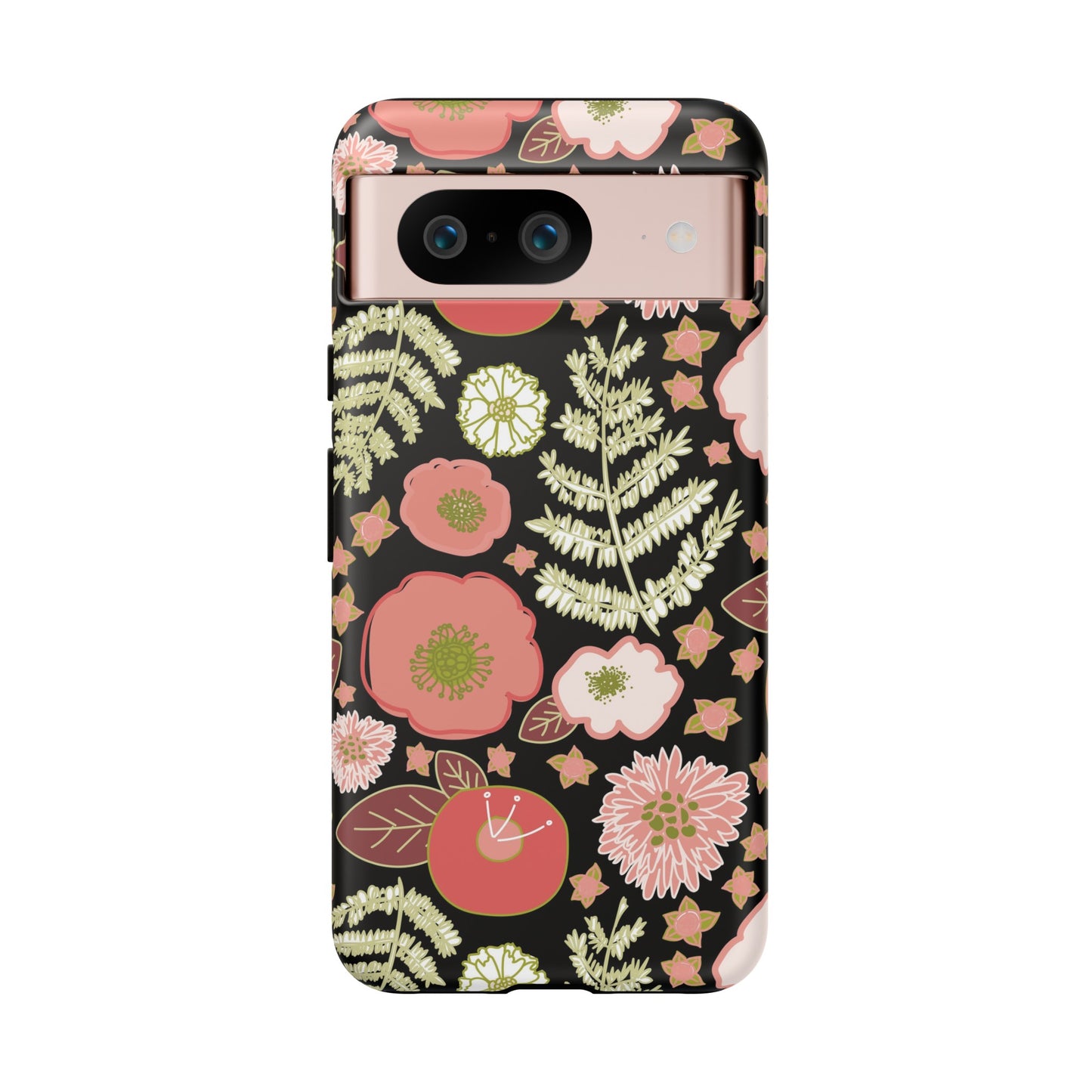 Coral Flowers on Black Tough Cases for Google Pixel