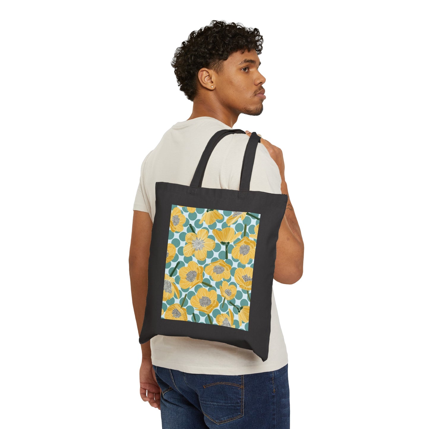 Buttercups and Polka Dots Cotton Canvas Tote Bag