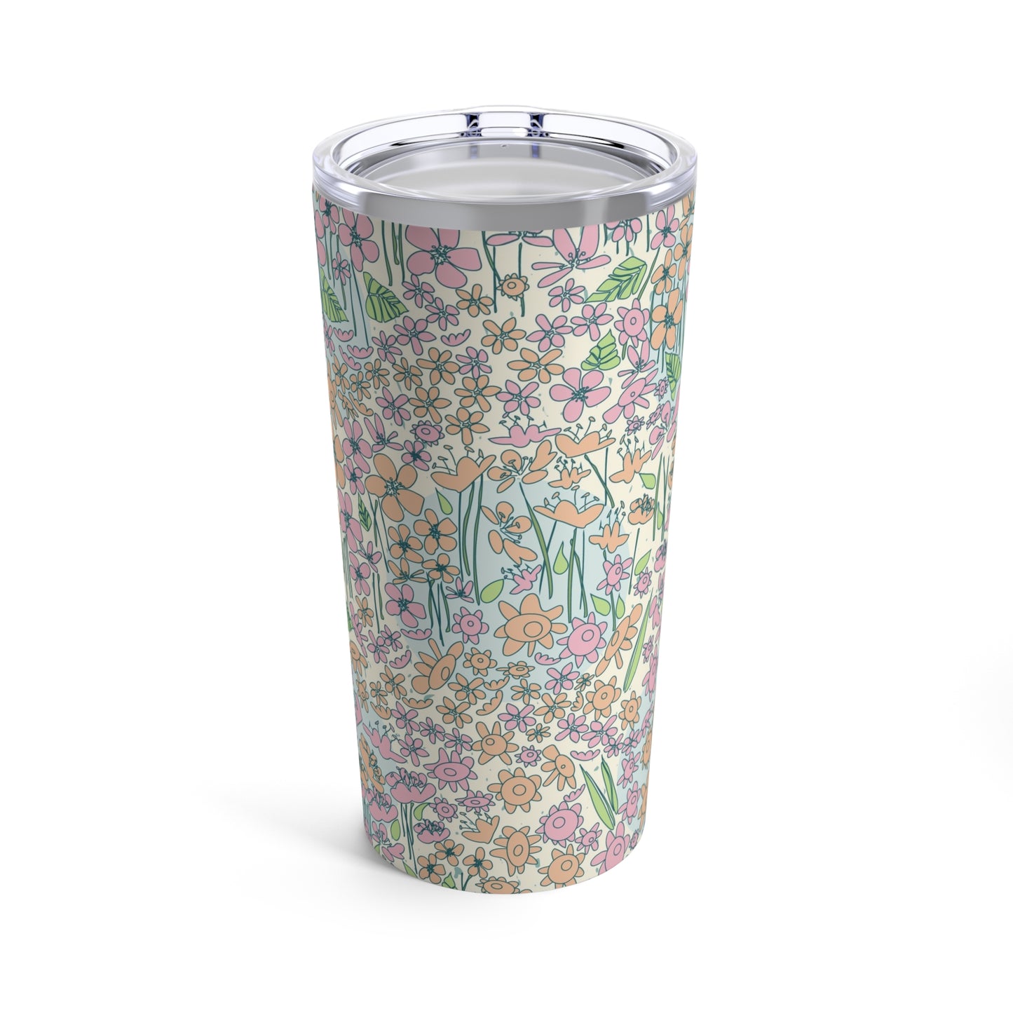 Orange and Pink Flowers on Blue Dot Tumbler 20oz