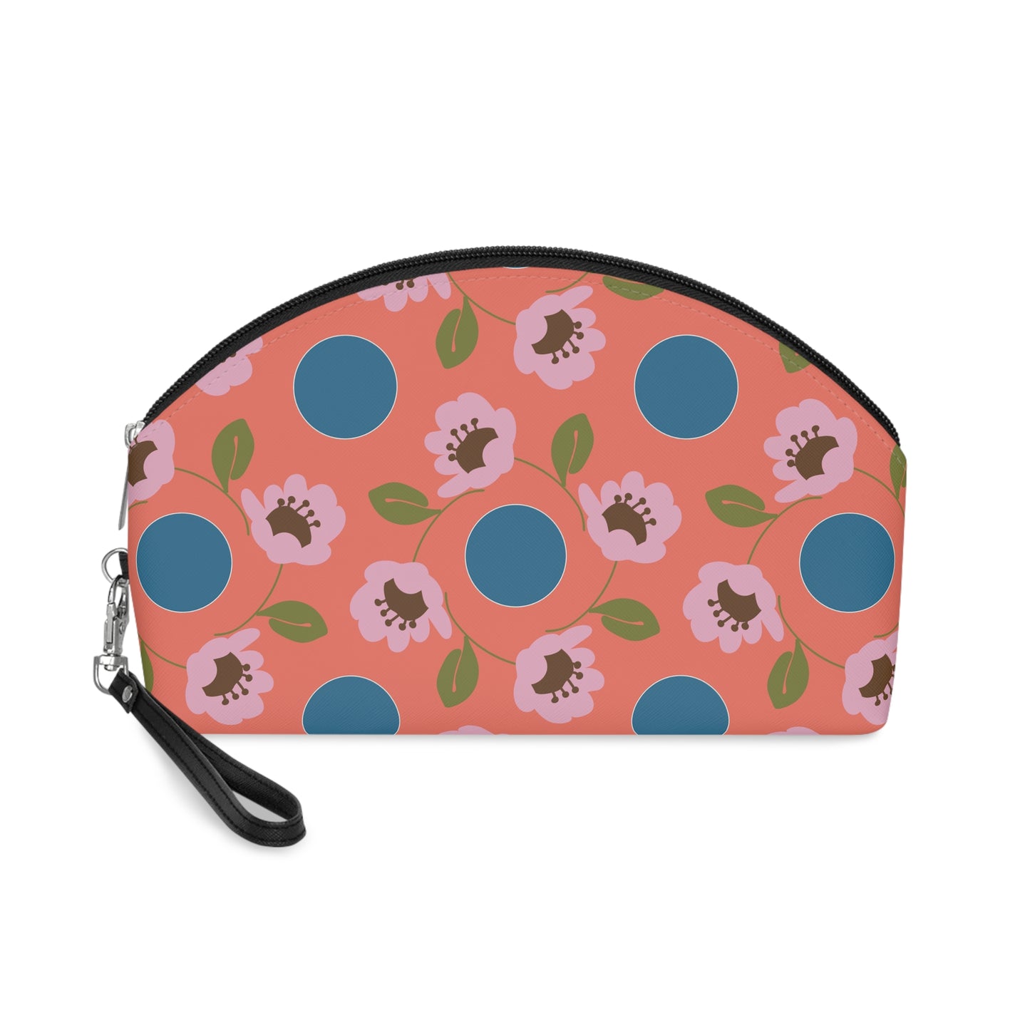 Wildflowers with Dots in Coral and Blue Makeup Bag