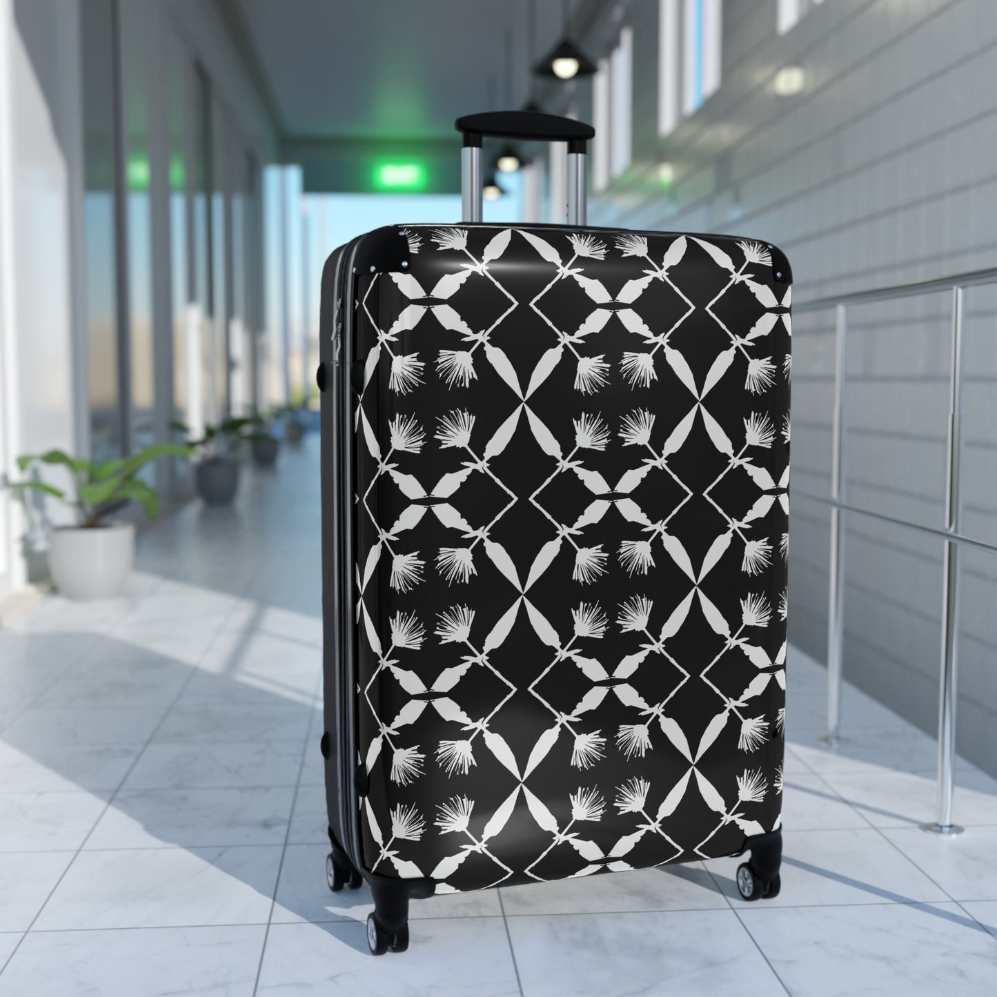 Black and White Floral Suitcase