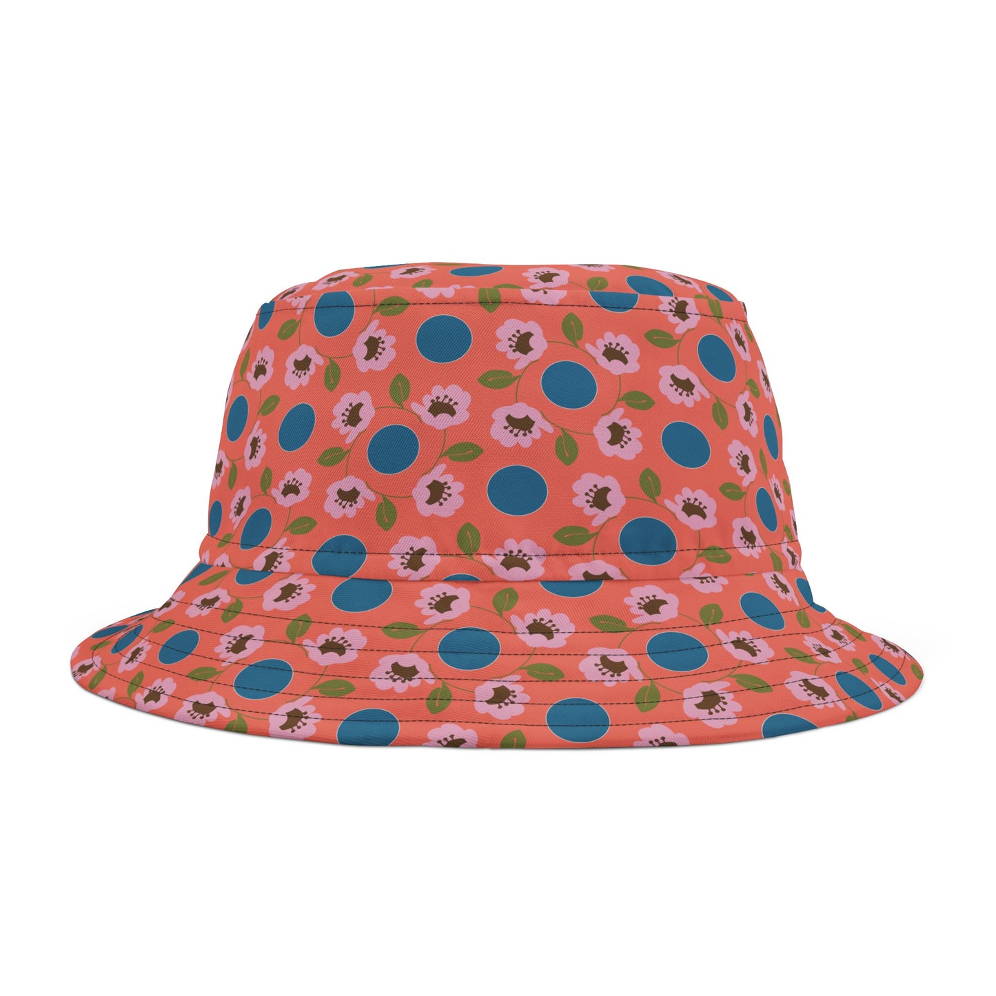 Wildflowers with Dots in Coral and Blue Bucket Hat