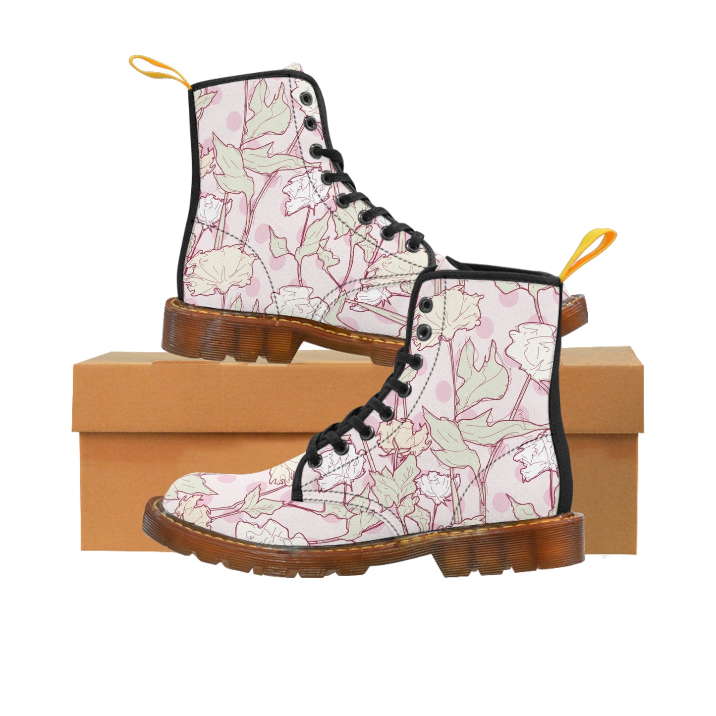 Roses and Dots in Pink Women's Canvas Boots