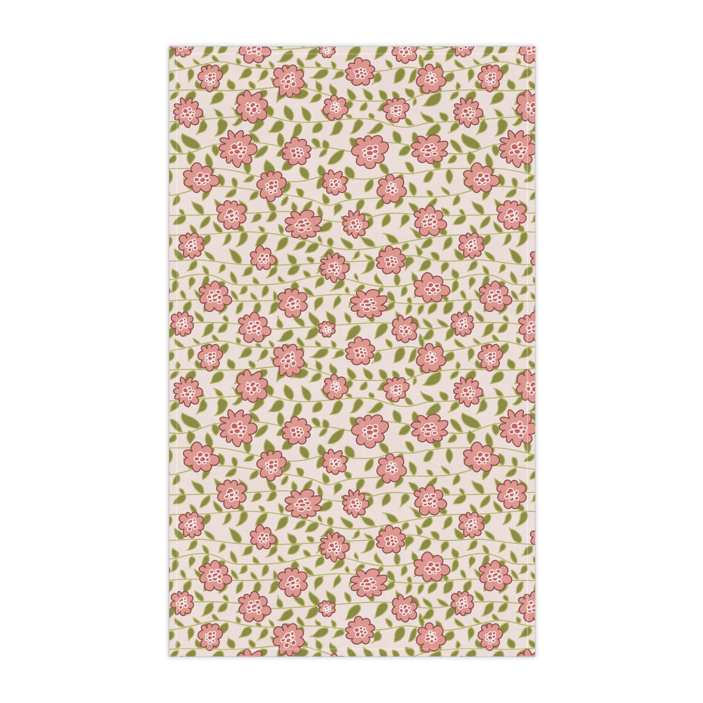 Coral Flowers on Cream Kitchen Towel