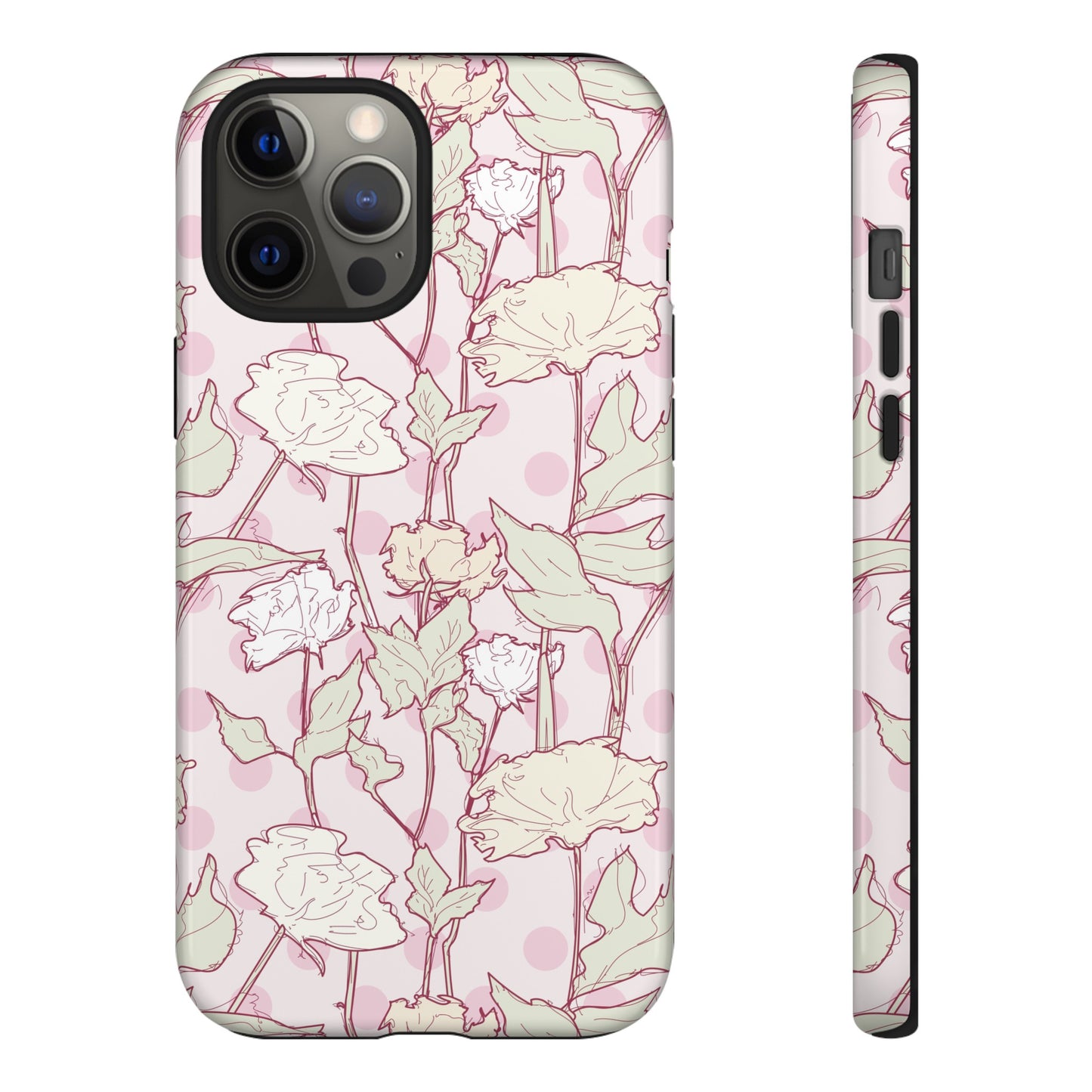 Roses and Dots in Pink Tough Cases for iPhone