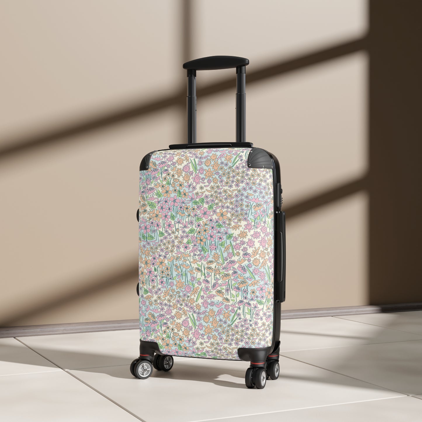 Orange and Pink Flowers on Blue Dot Suitcase