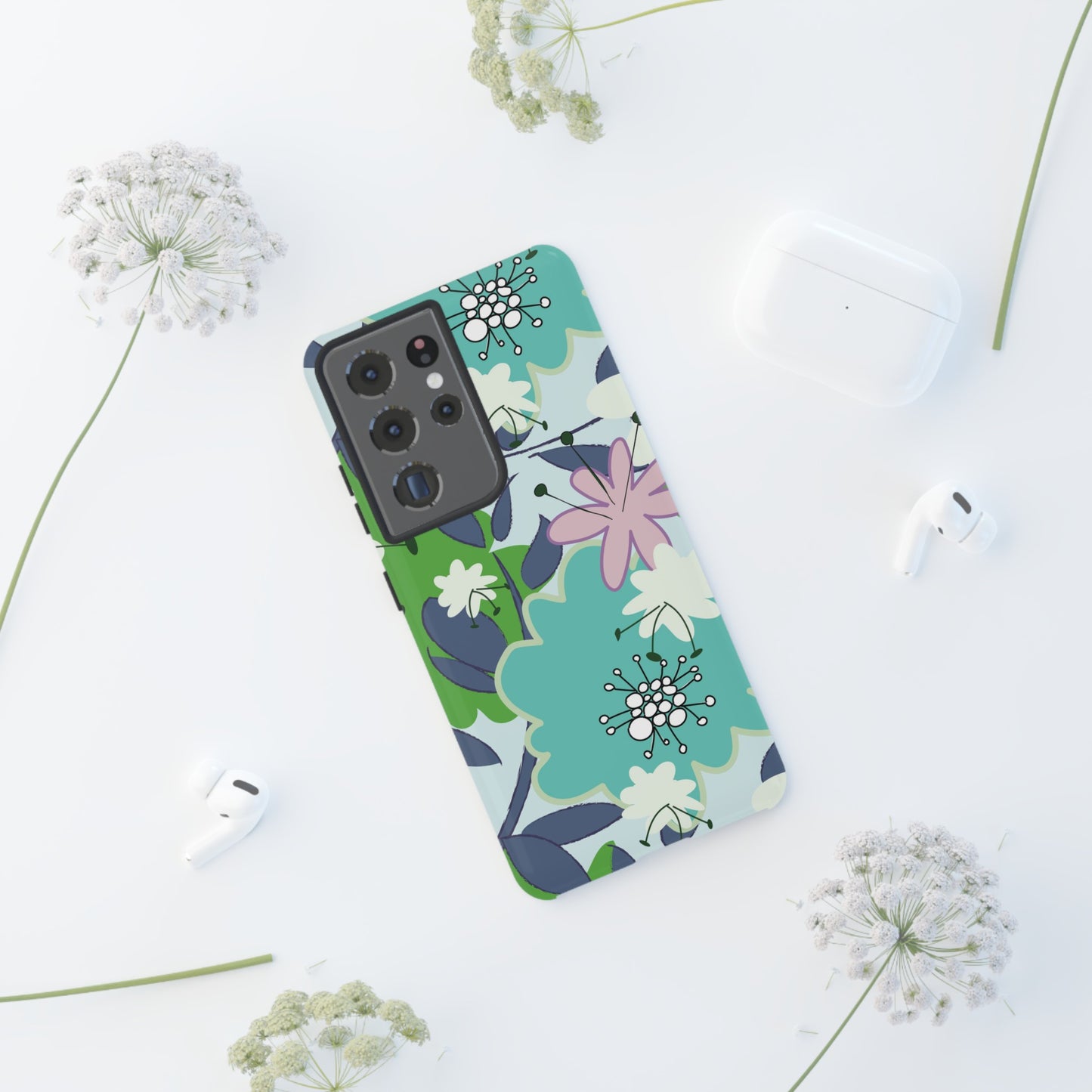 Mid Mod Floral in Blue and Green Tough Cases