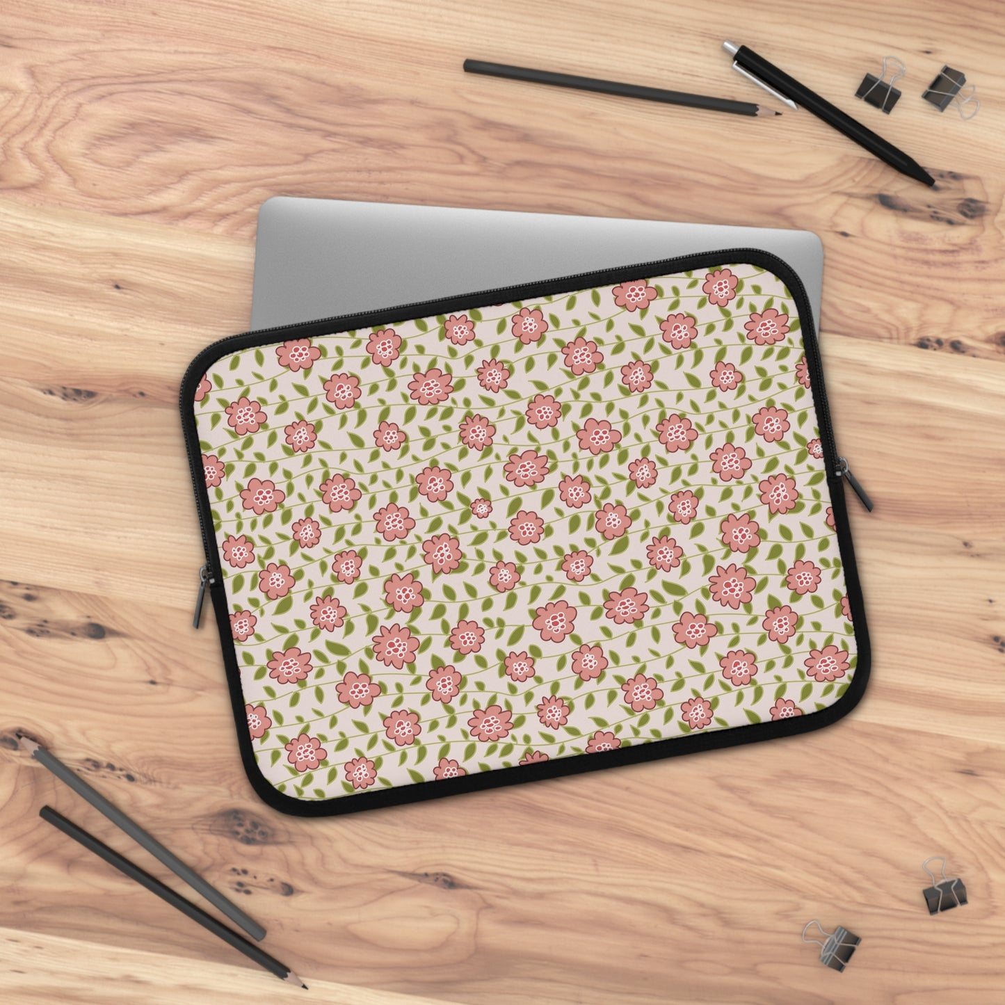 Coral Flowers on Cream Laptop Sleeve