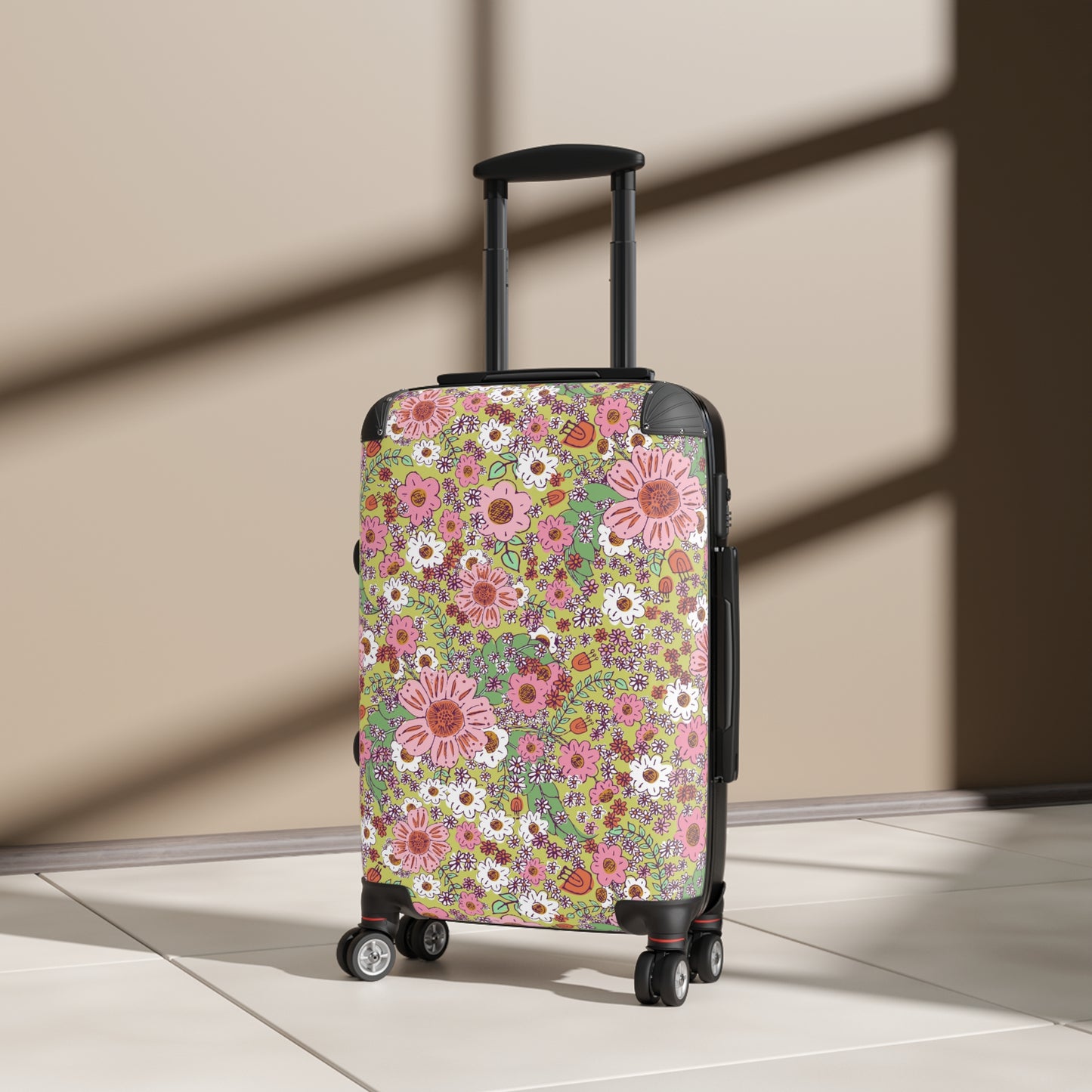 Cheerful Watercolor Flowers on Bright Green Suitcase