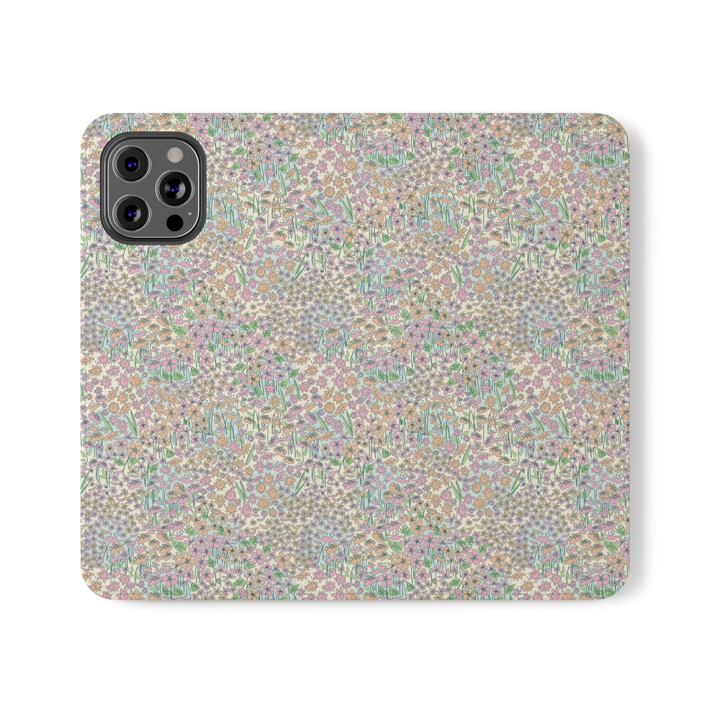 Orange and Pink Flowers on Blue Dot Flip Cases for iPhone