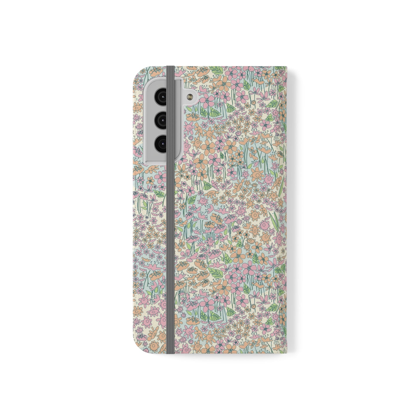 Orange and Pink Flowers on Blue Dot Flip Cases for Samsung