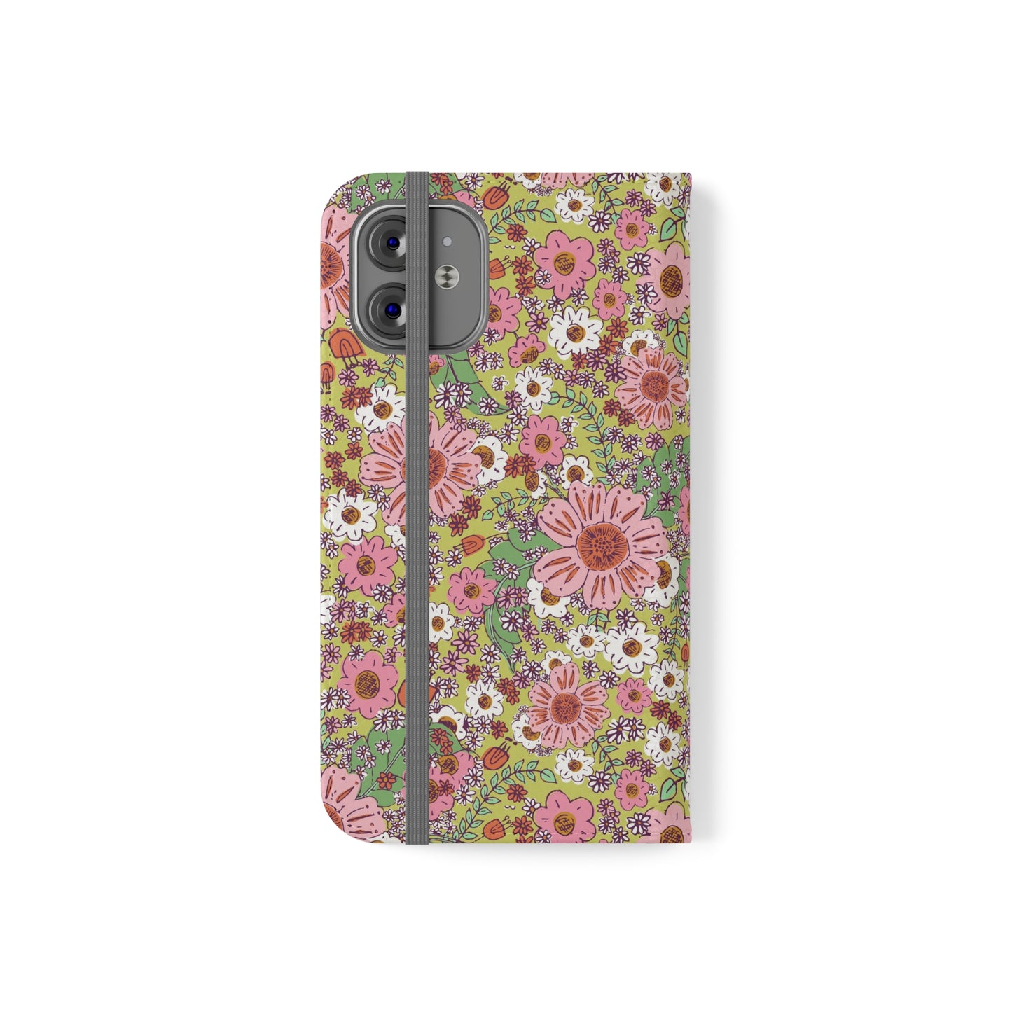 Cheerful Watercolor Flowers on Bright Green Flip Cases for iPhone