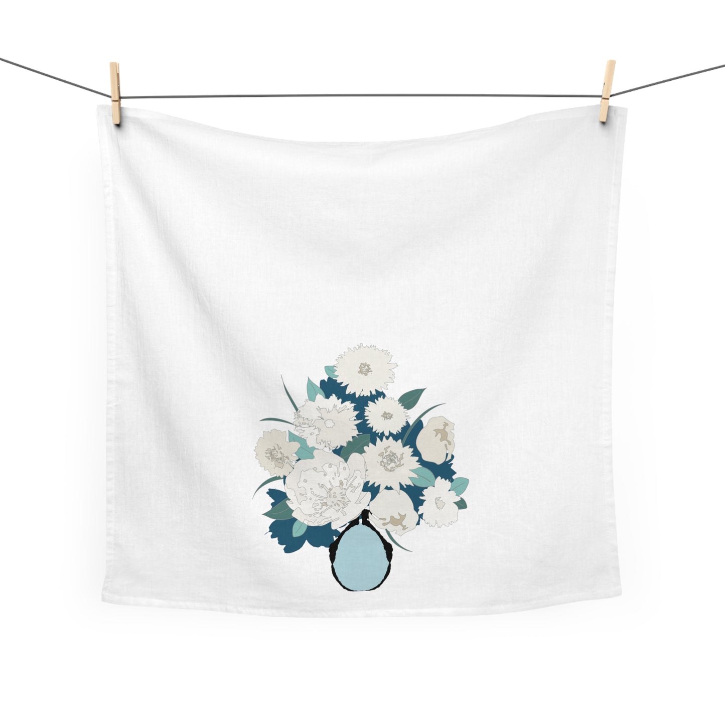 White Flowers Tea Towel