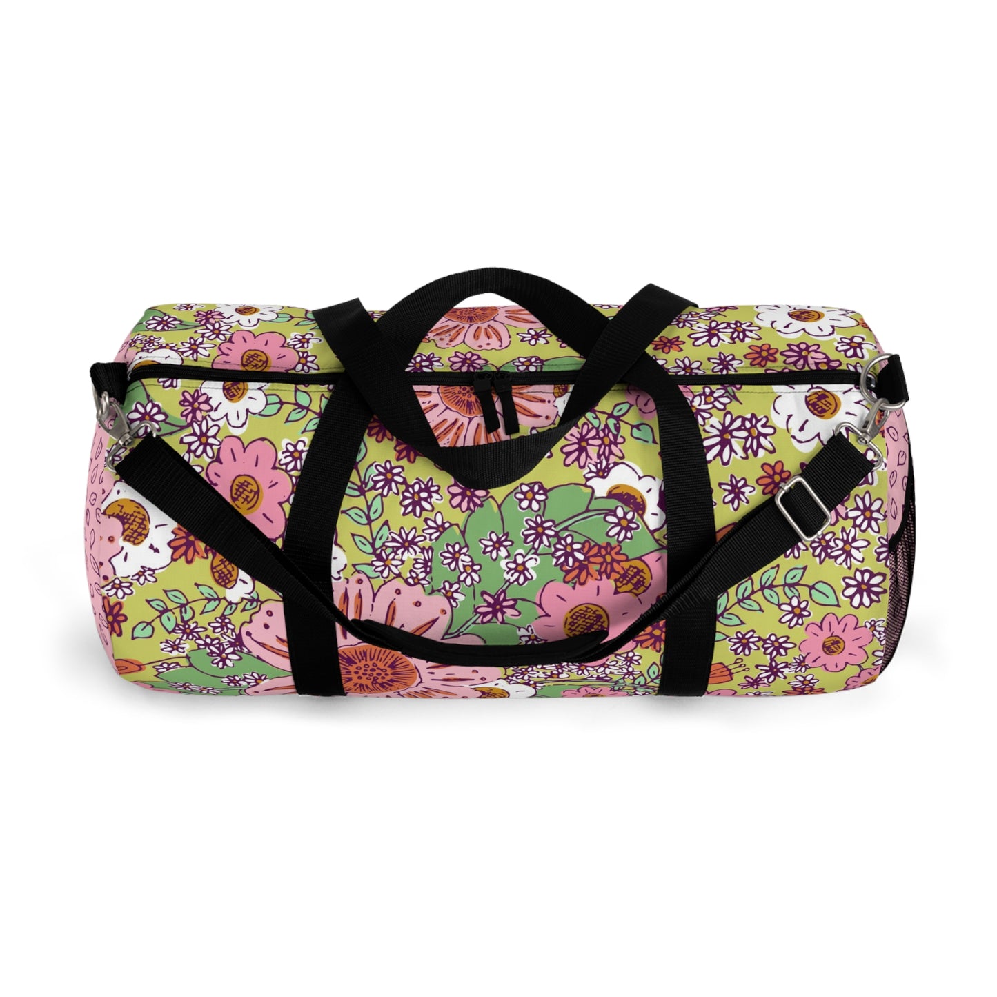 Cheerful Watercolor Flower on Bright Green Duffel Bag