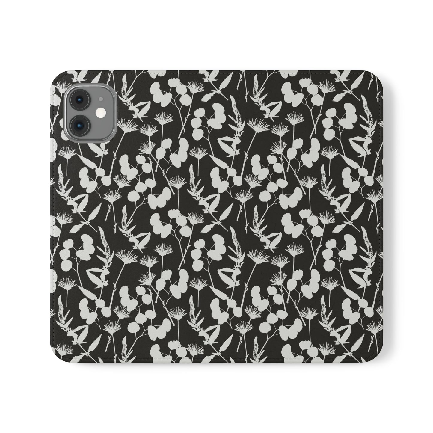 Black and White Floral Flip Cases for iPhone