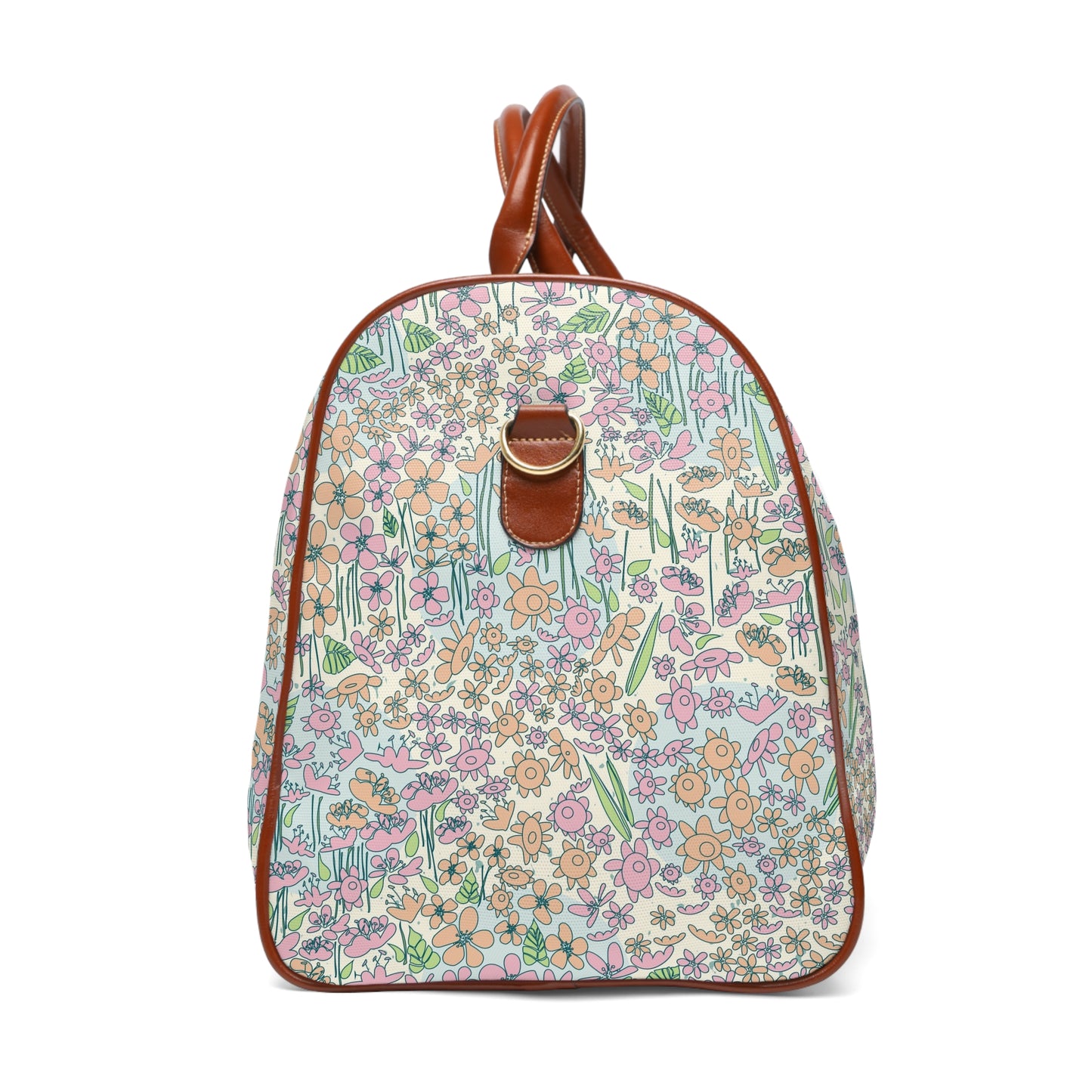 Orange and Pink Flowers on Blue Dot Waterproof Travel Bag