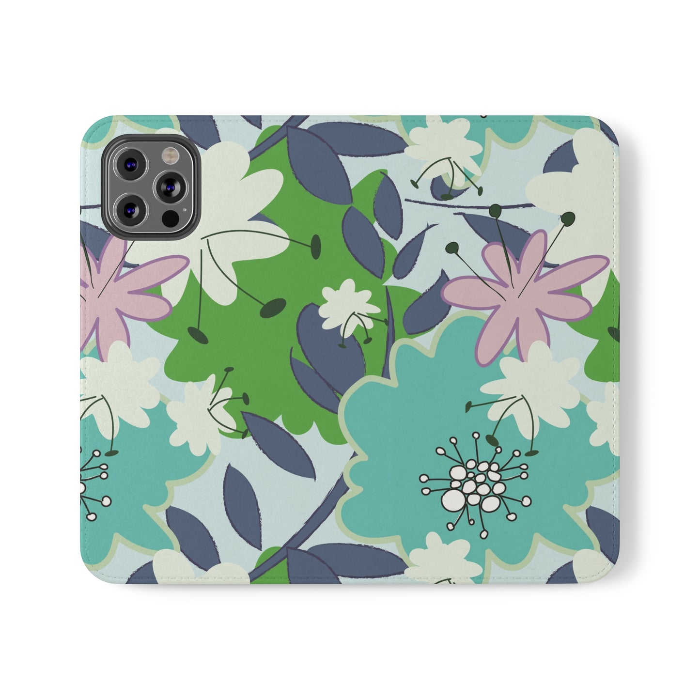 Mid Mod Floral in Blue and Green Flip Cases for iPhone