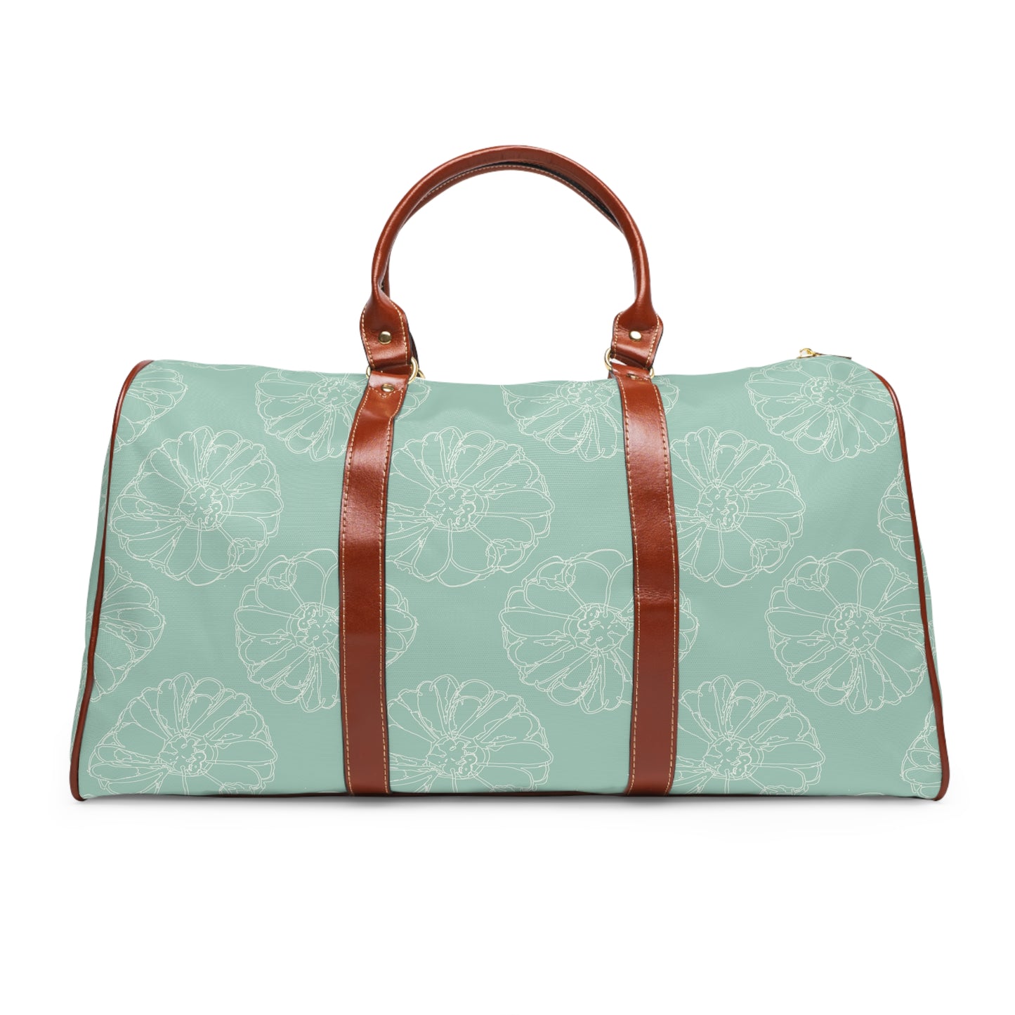 Cream Flower Outline on Aqua Waterproof Travel Bag