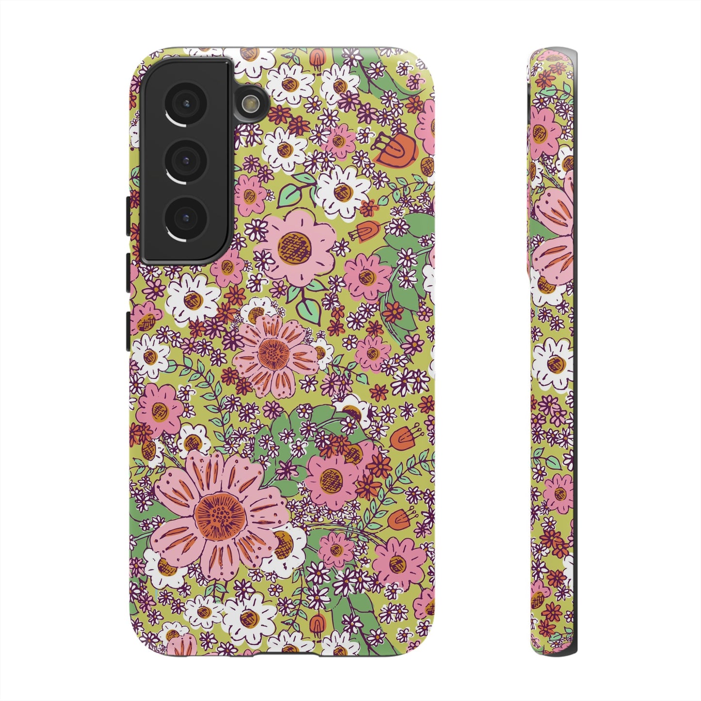 Cheerful Watercolor Flowers on Bright Green Tough Cases for Google Pixel