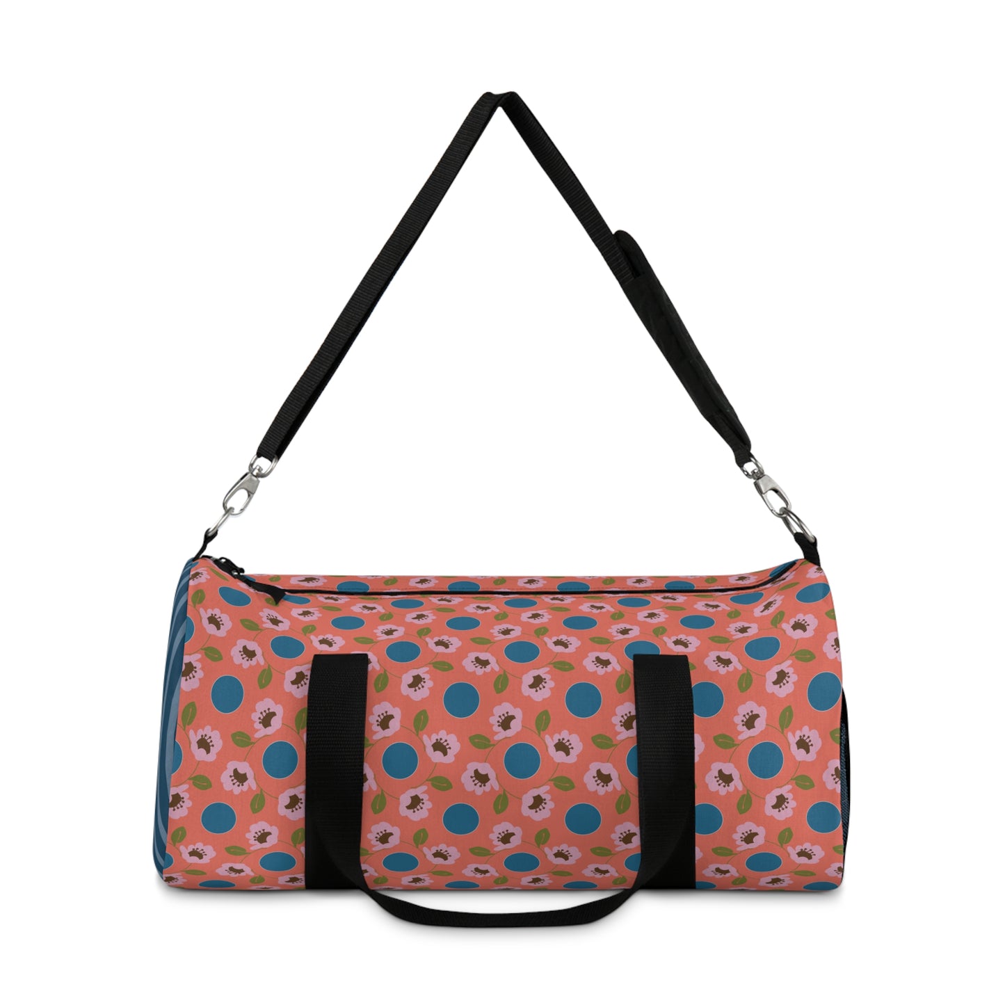 Wildflowers with Dots on Coral and Blue Duffel Bag