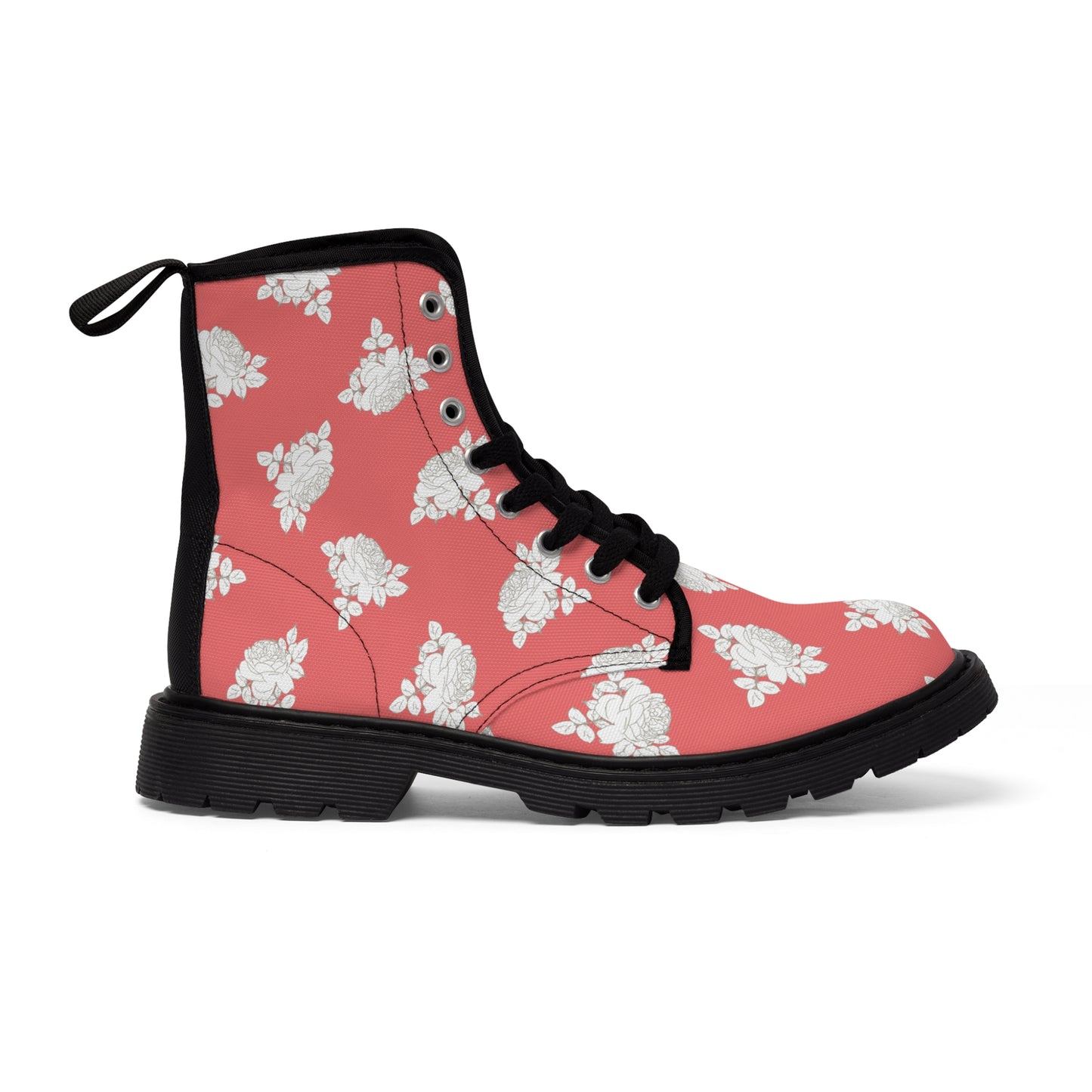 Cream Roses on Coral Women's Canvas Boots