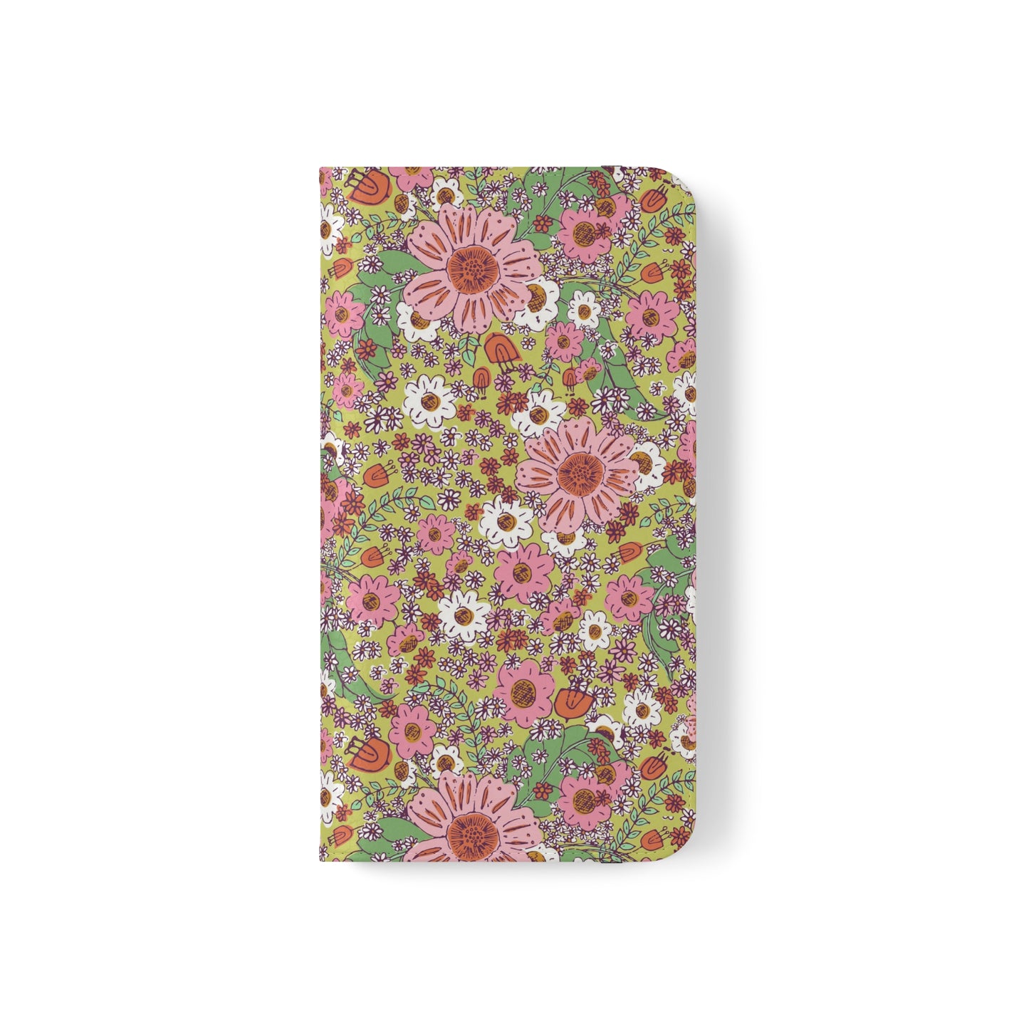 Cheerful Watercolor Flowers on Bright Green Flip Cases for iPhone