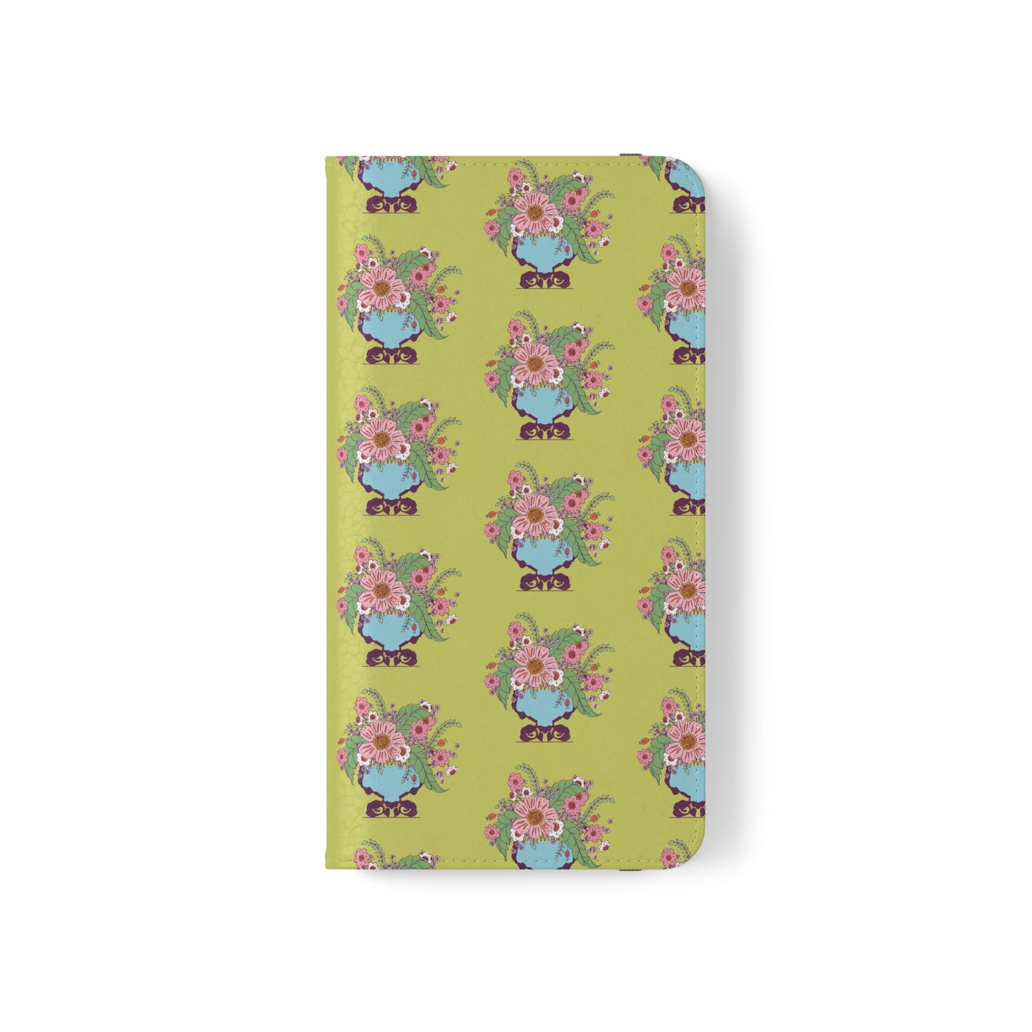 Cheerful Watercolor Flowers in Vase on Bright Green Flip Cases for Samsung