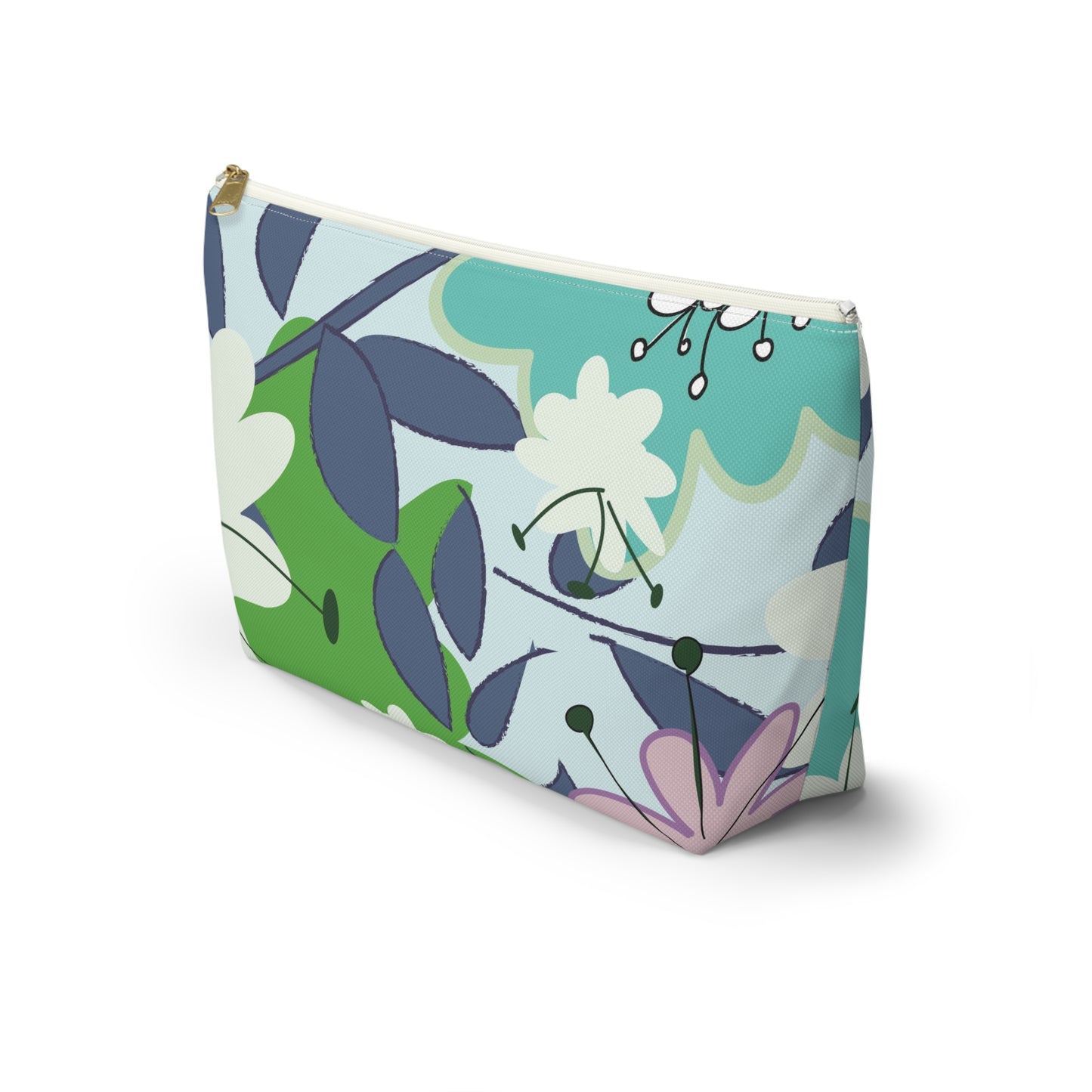 Mid Mod Floral Blue and Green Accessory Pouch w T-bottom