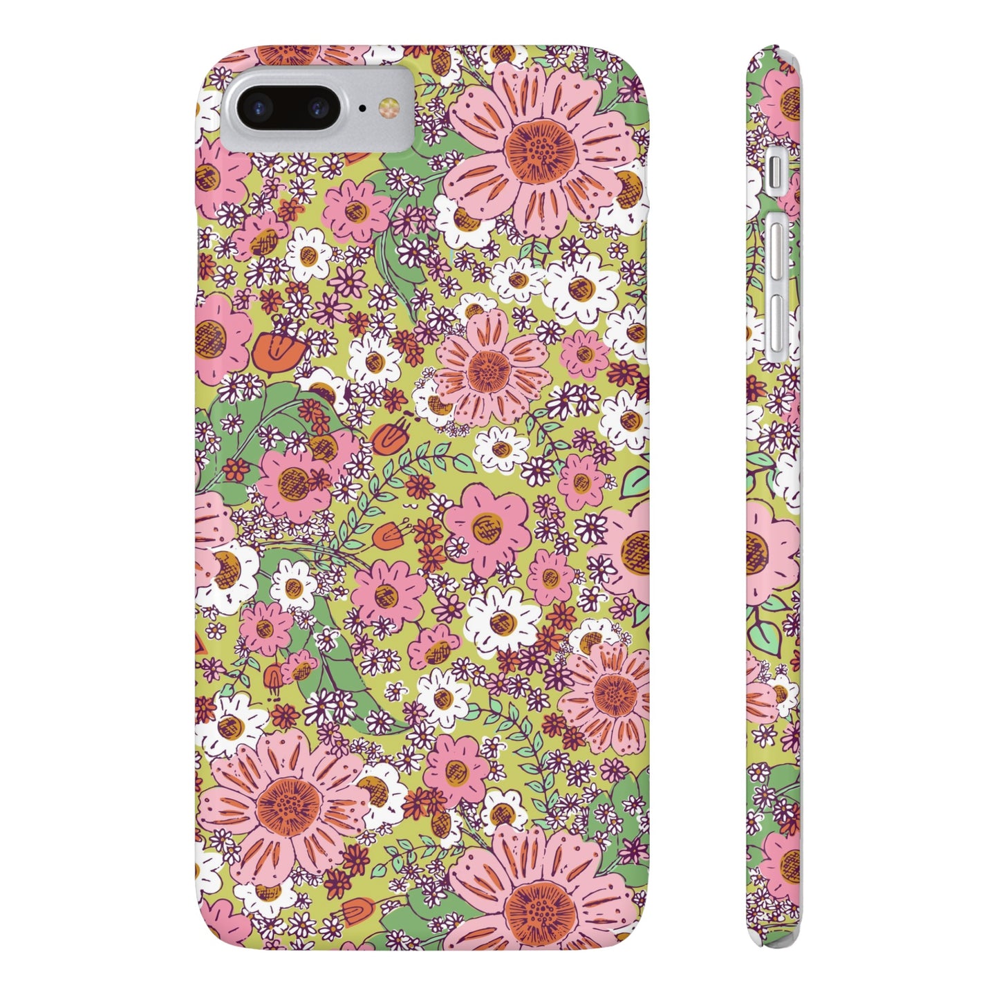 Cheerful Watercolor Flowers on Bright Green Slim Phone Cases