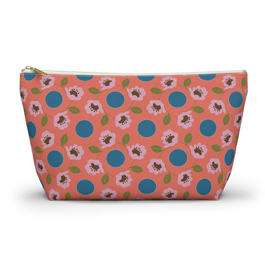 Wildflowers with dots on coral and blue Accessory Pouch w T-bottom