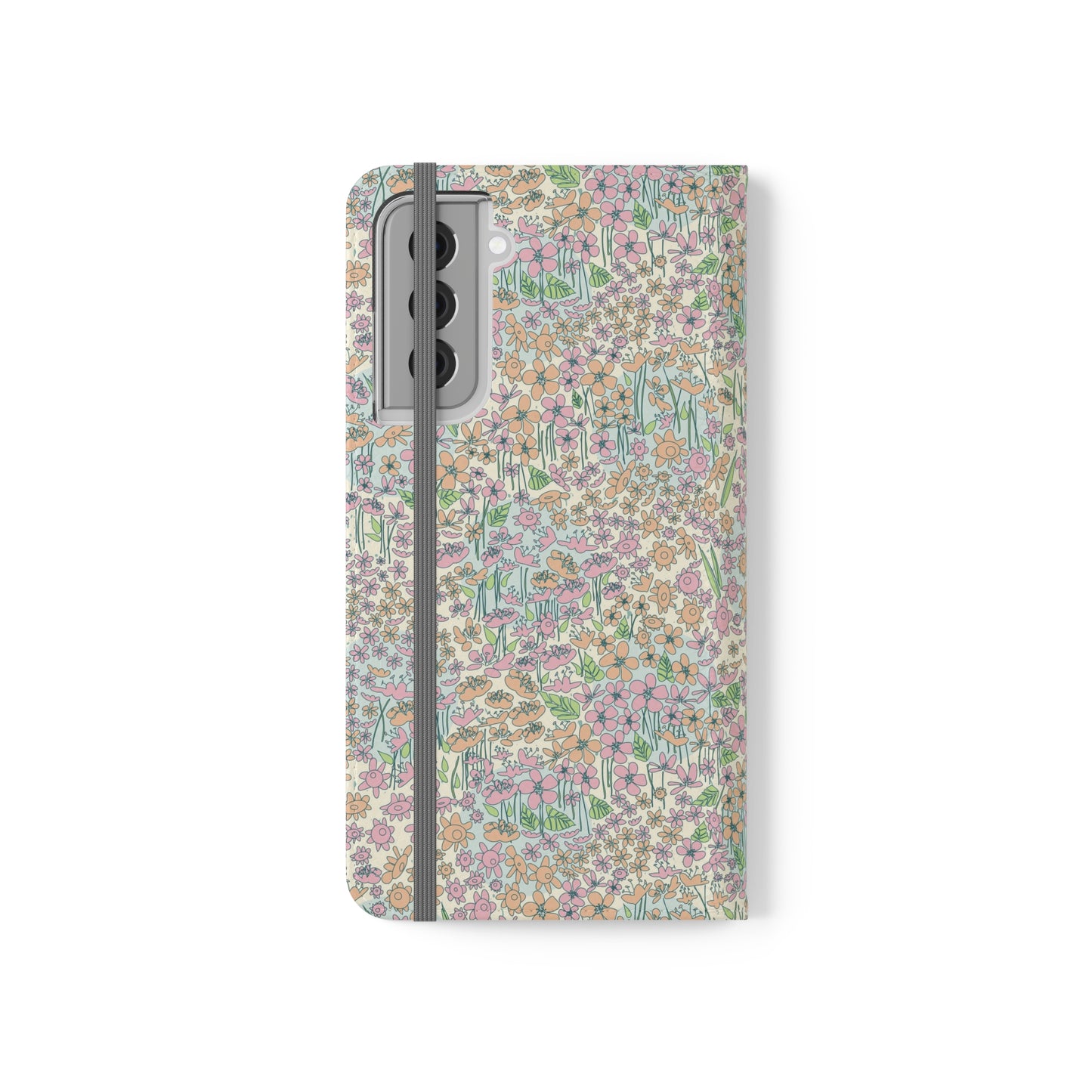 Orange and Pink Flowers on Blue Dot Flip Cases for Samsung