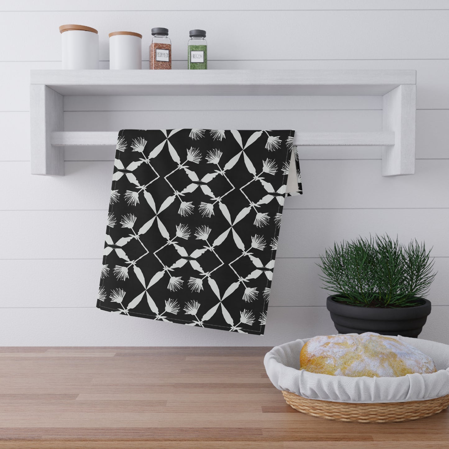 Black and White Floral Kitchen Towel